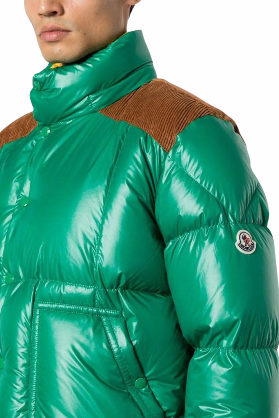 Moncler Ain Two-Tone Down Jacket Green Full-Sleeve Outerwear