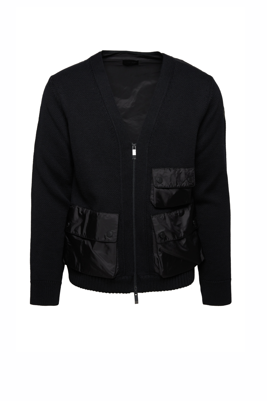 Moncler Black Cardigan with pockets and zipper, V-neck