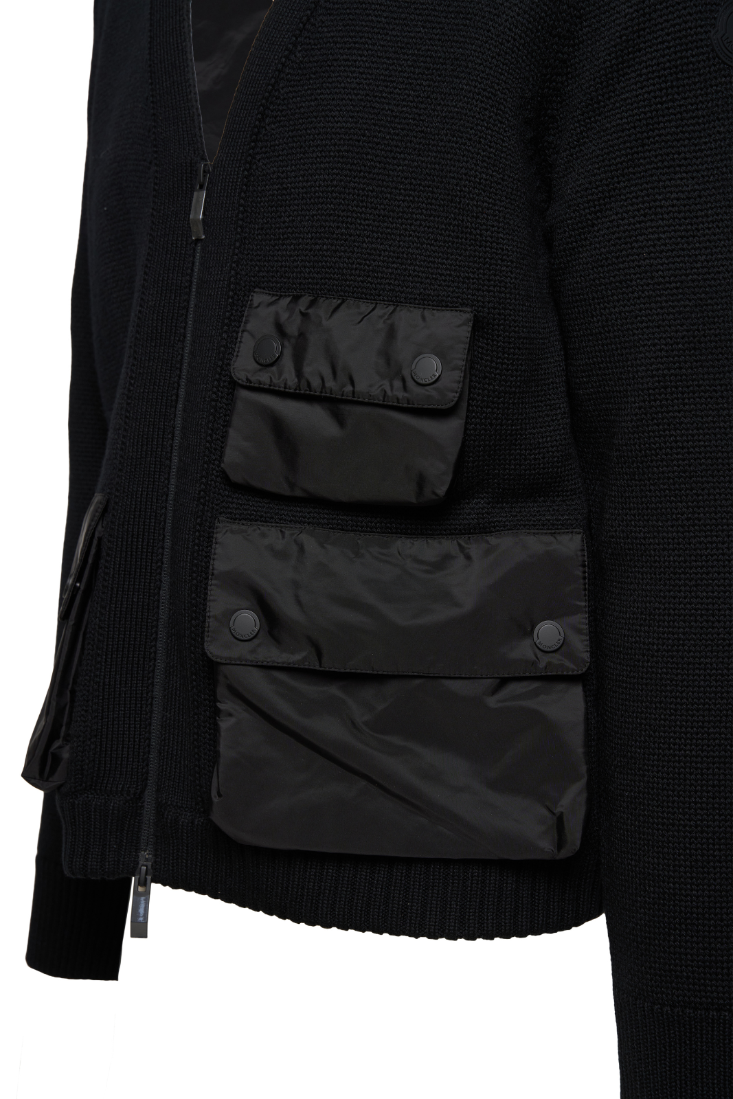 Moncler Black Cardigan with pockets and zipper, V-neck