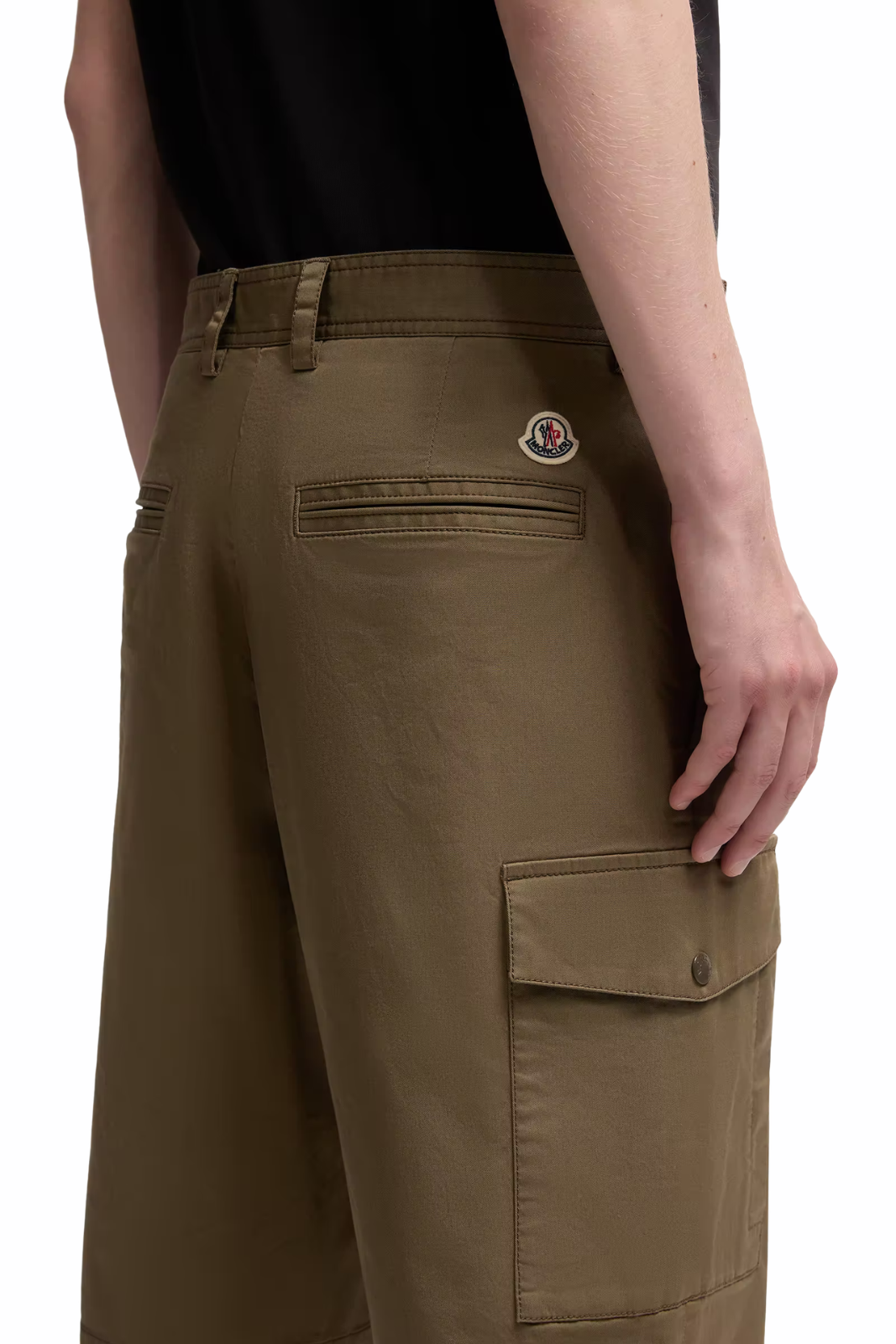 Moncler Cotton Gabardine Cargo Shorts Olive Green