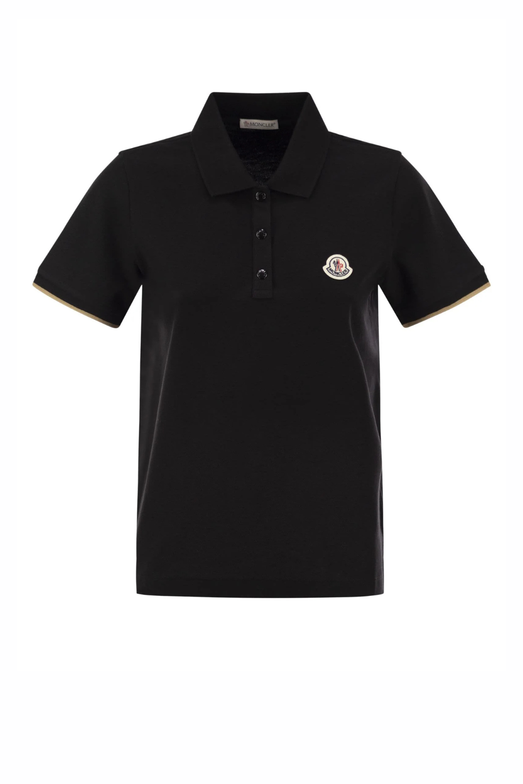Moncler Cotton Pique Black Polo Shirt With Logo Patch Woman