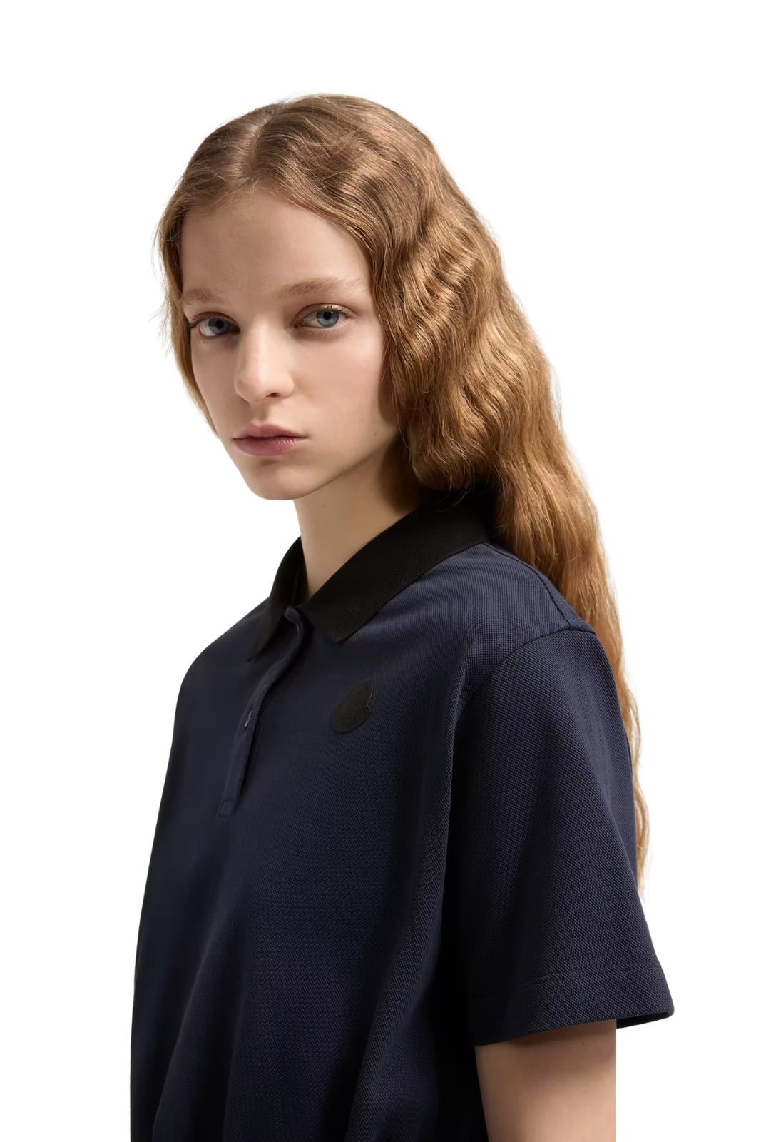 Moncler Cropped Cotton Piquet Polo Shirt Navy