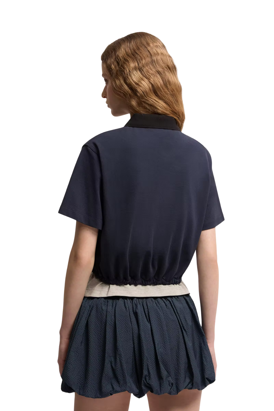 Moncler Cropped Cotton Piquet Polo Shirt Navy