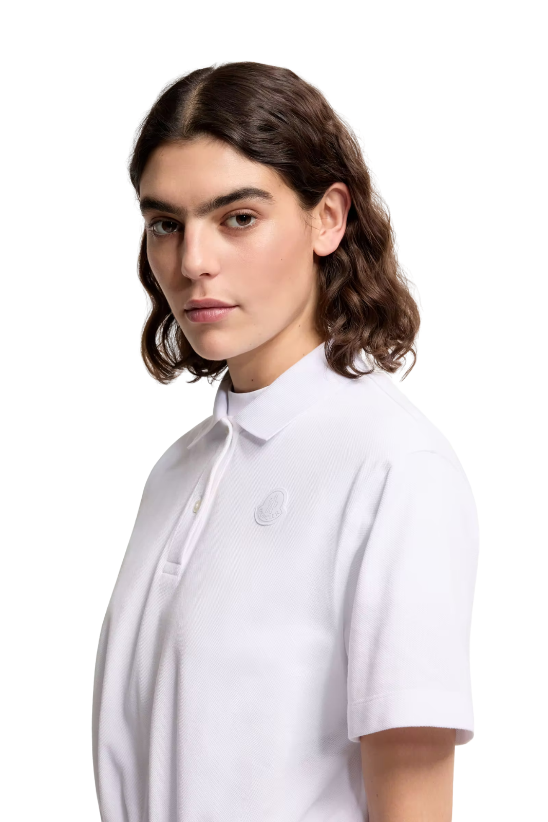 Moncler Cropped Cotton Piquet Polo Shirt White