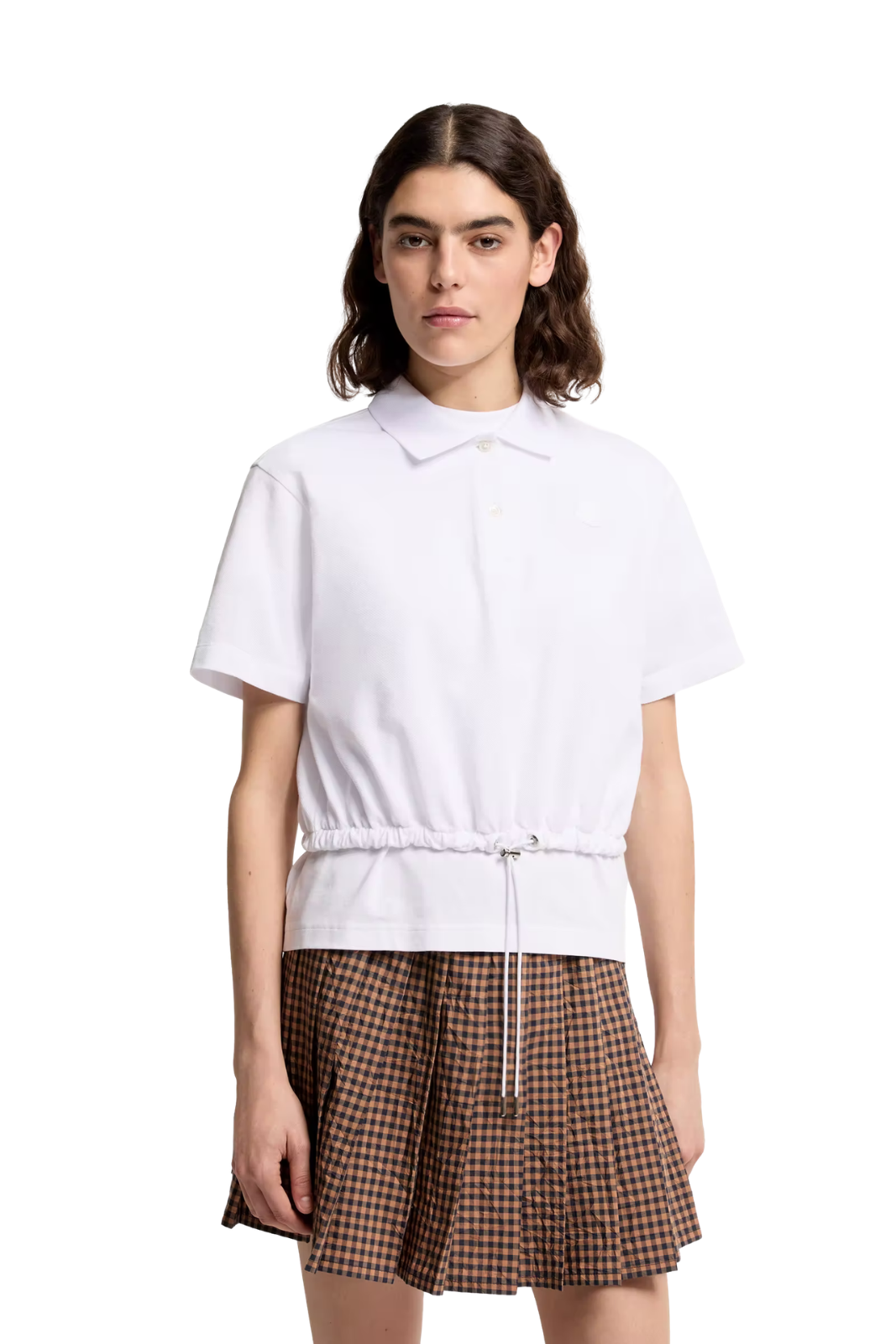 Moncler Cropped Cotton Piquet Polo Shirt White
