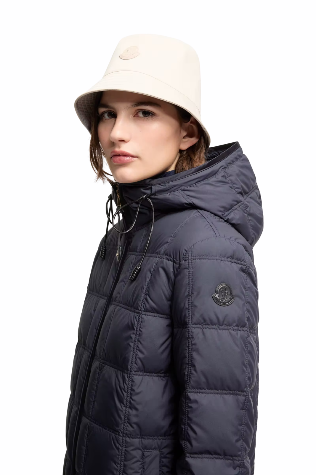 Moncler Cygnet short down jacket with hood Navy