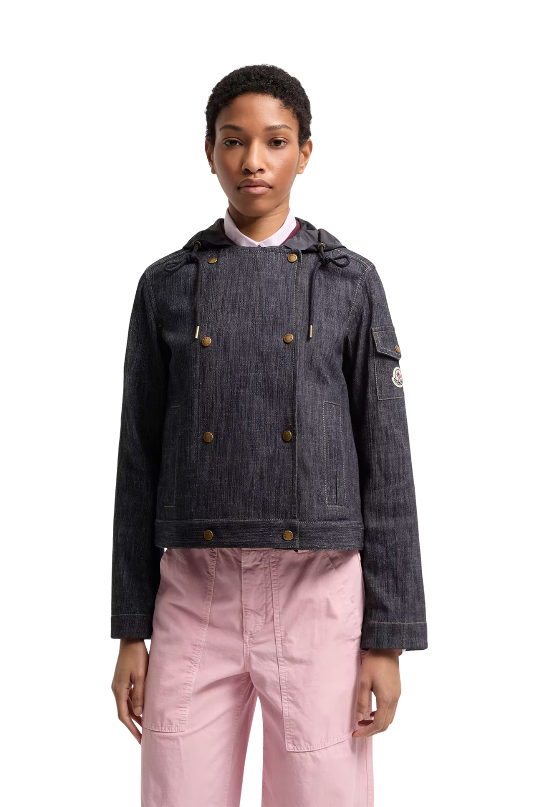 Moncler Diervilla Hooded Double-Breasted Denim Jacket