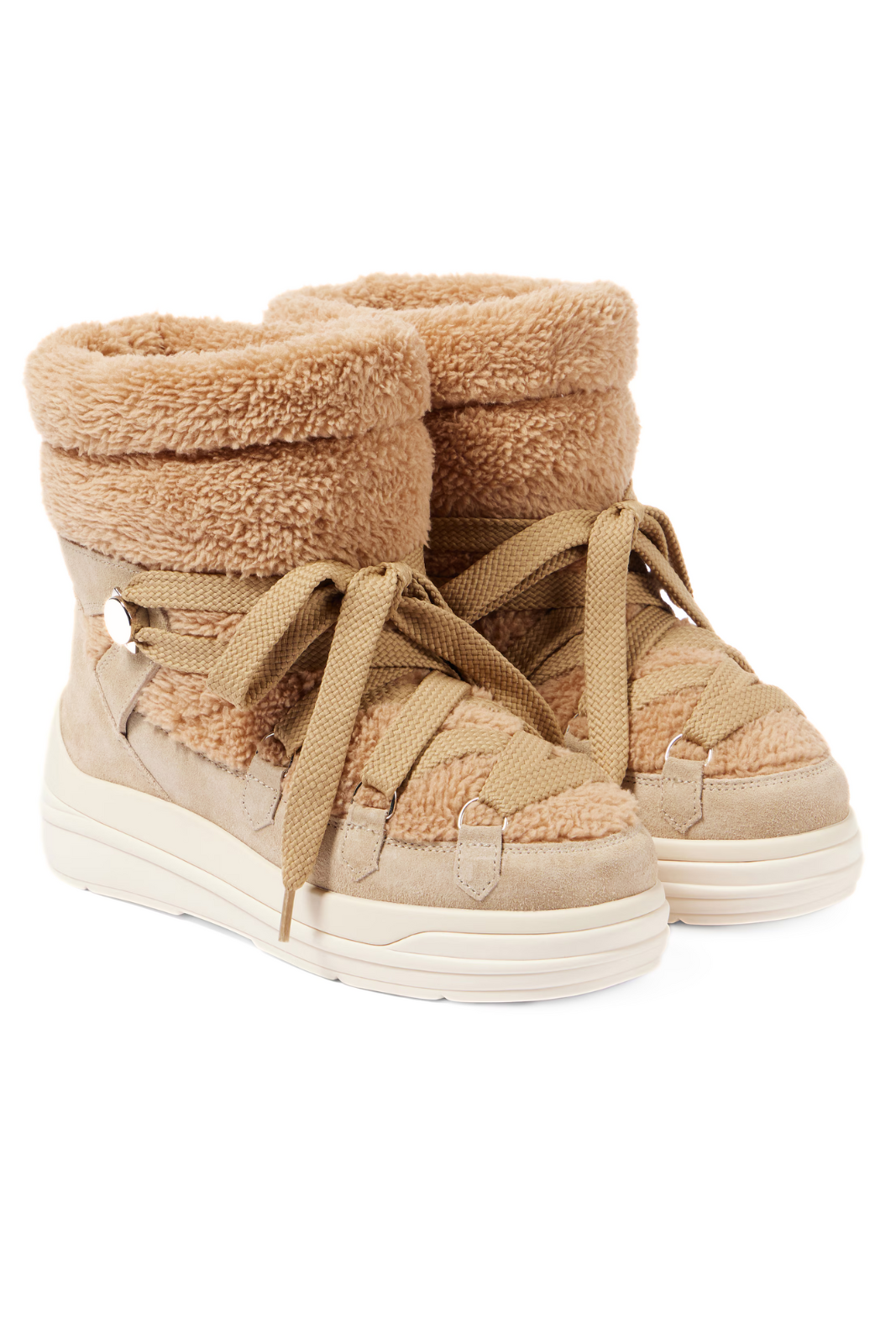 Moncler Insolux suede and faux fur snow boots beige for women