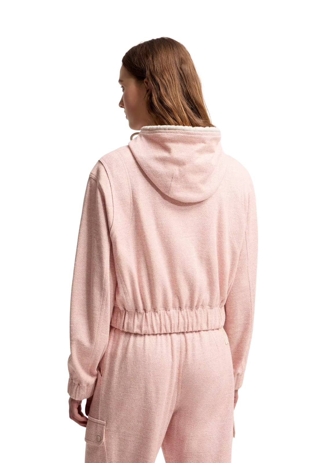 Moncler Linen & Cotton Blend Zip-Up Pink Hoodie