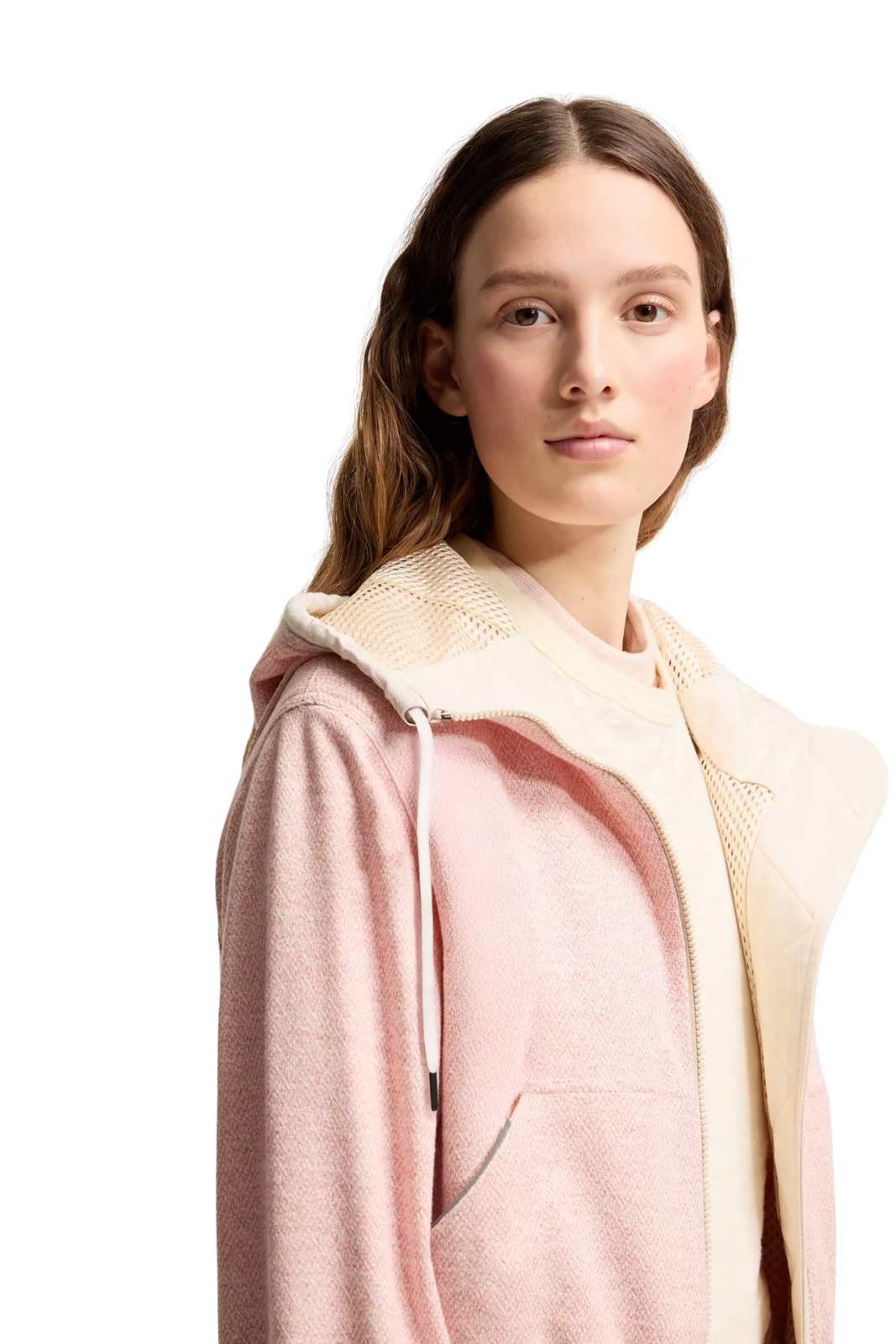 Moncler Linen & Cotton Blend Zip-Up Pink Hoodie