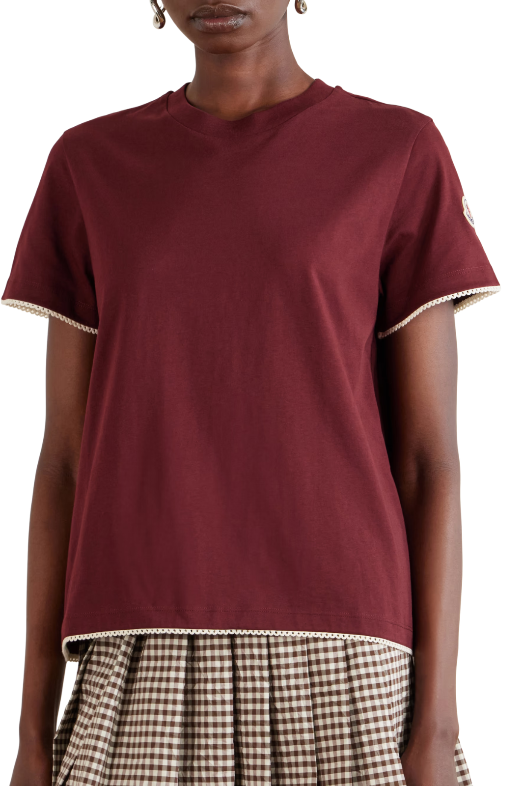 Moncler Logo-appliqued cotton-jersey woman T-shirt Burgundy