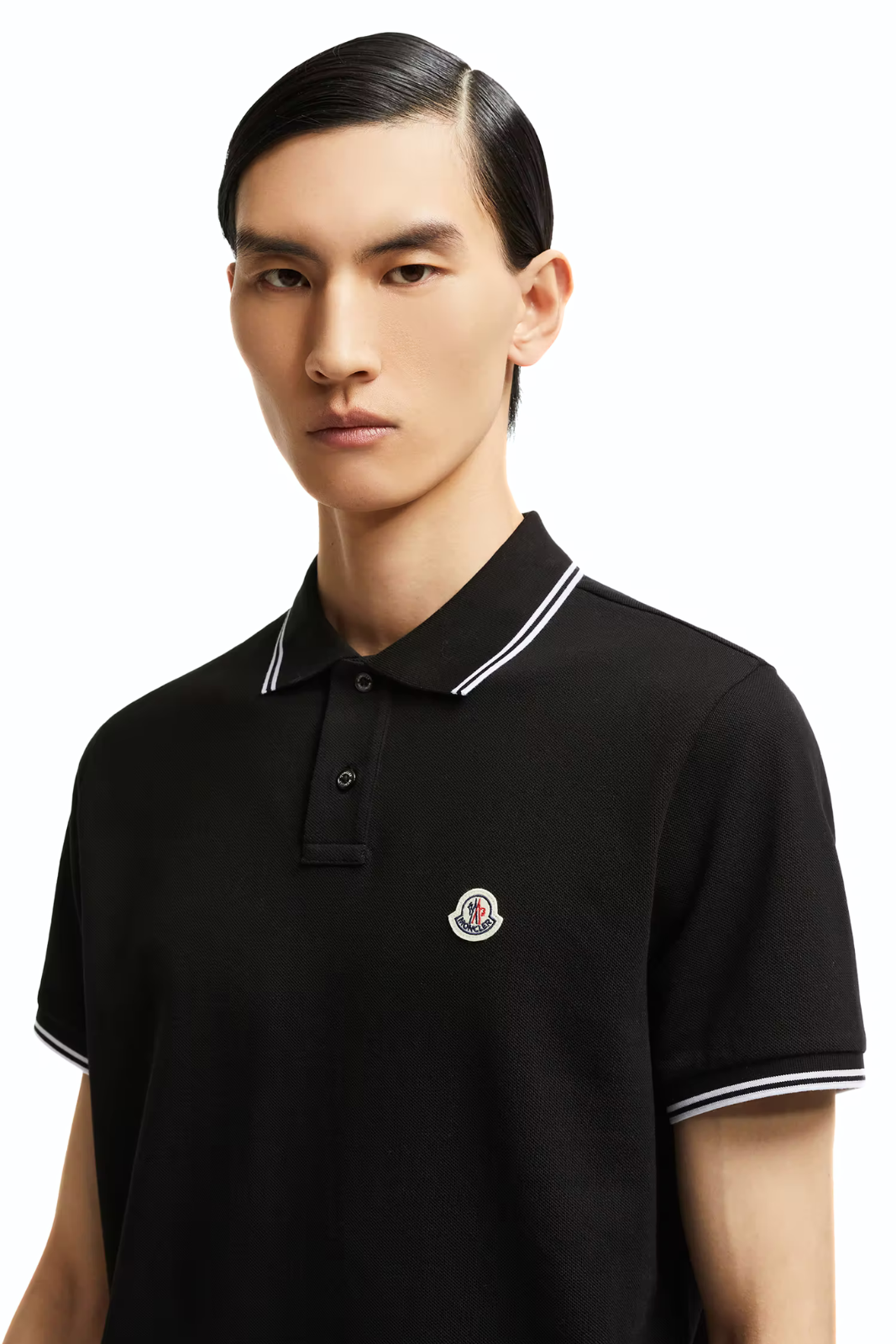 Moncler Logo Patch Cotton Polo Shirt Black