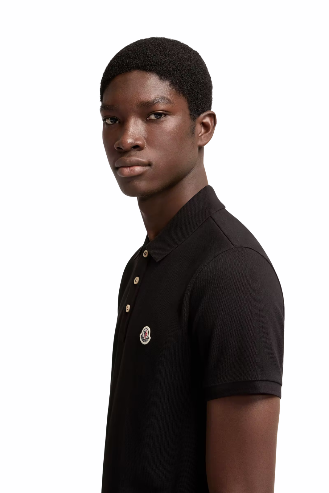 Moncler Logo Patch Cotton Full Black Polo Shirt