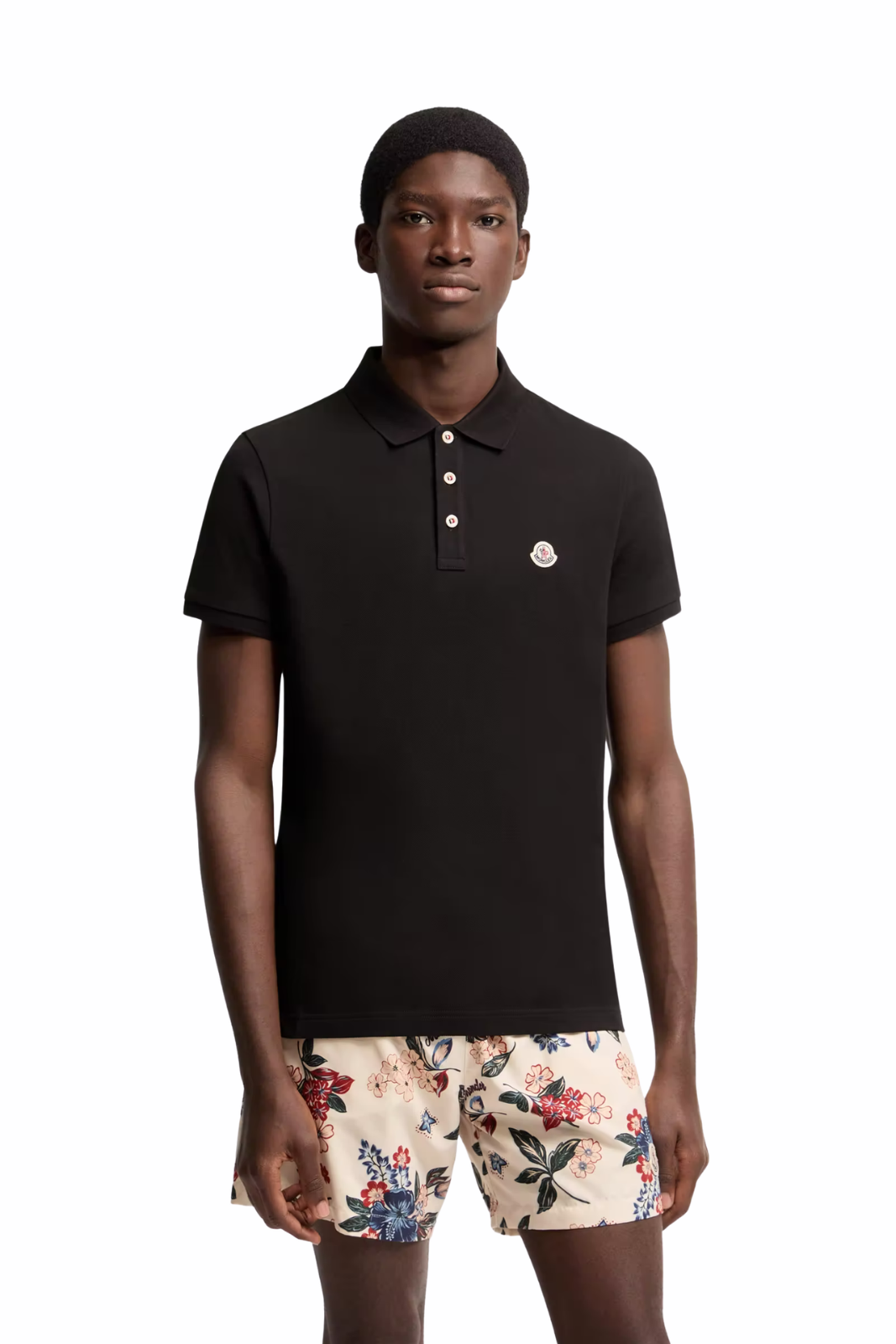 Moncler Logo Patch Cotton Full Black Polo Shirt