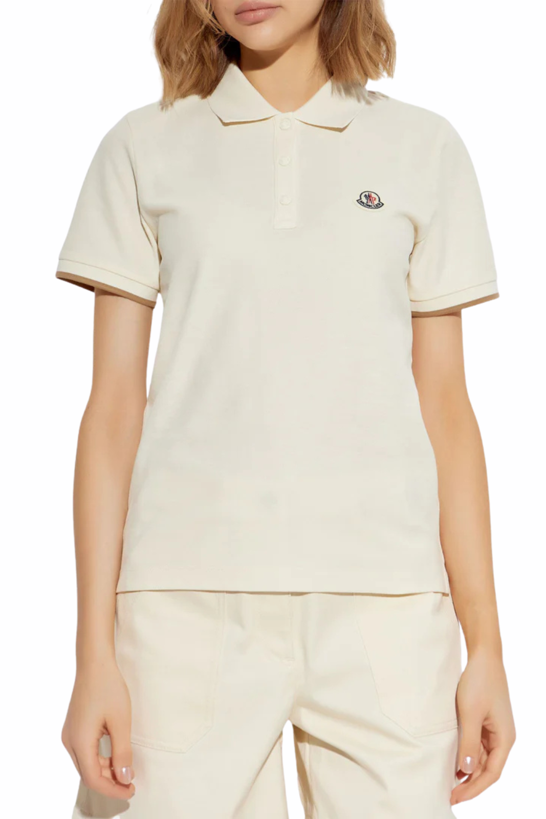 Moncler Cotton Logo patch polo shirt Beige