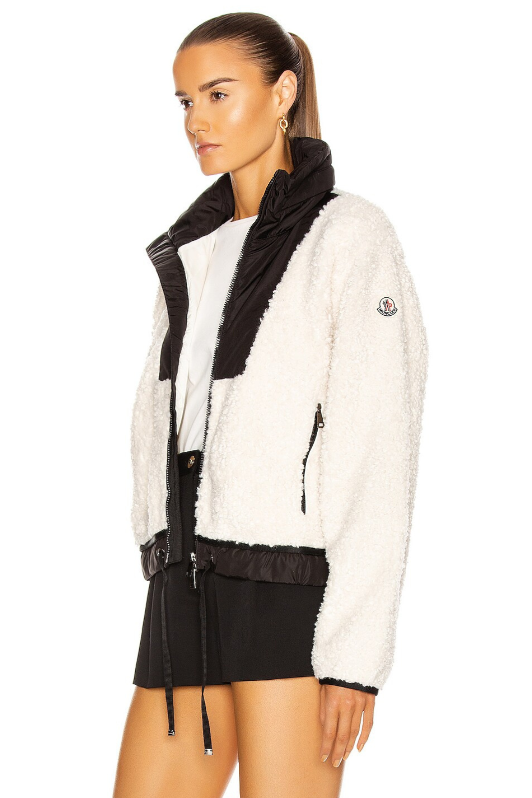 Moncler Maglia Hybrid Shearling Zip White Black Jacket