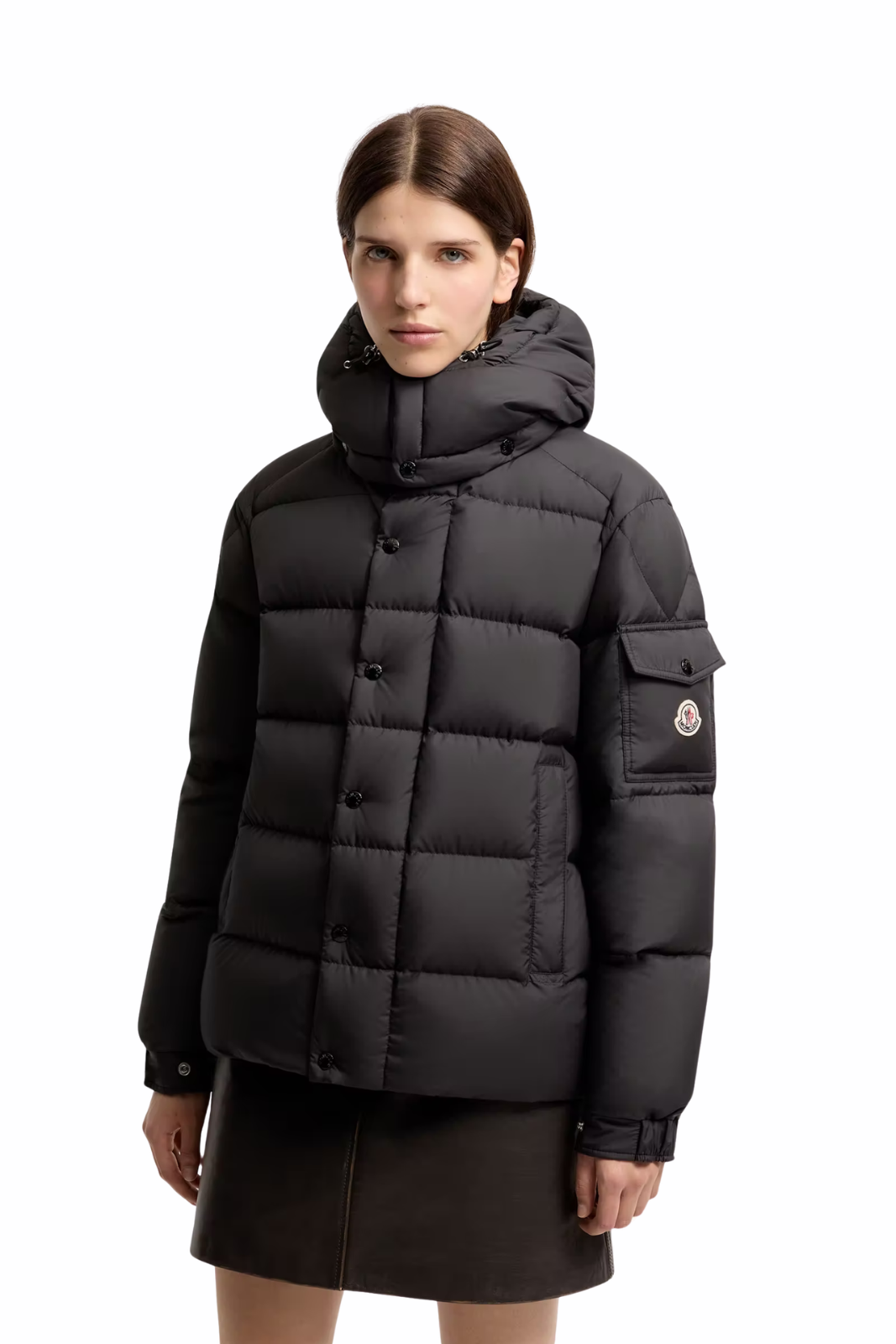 Moncler Maya 70 short down jacket with hood Black