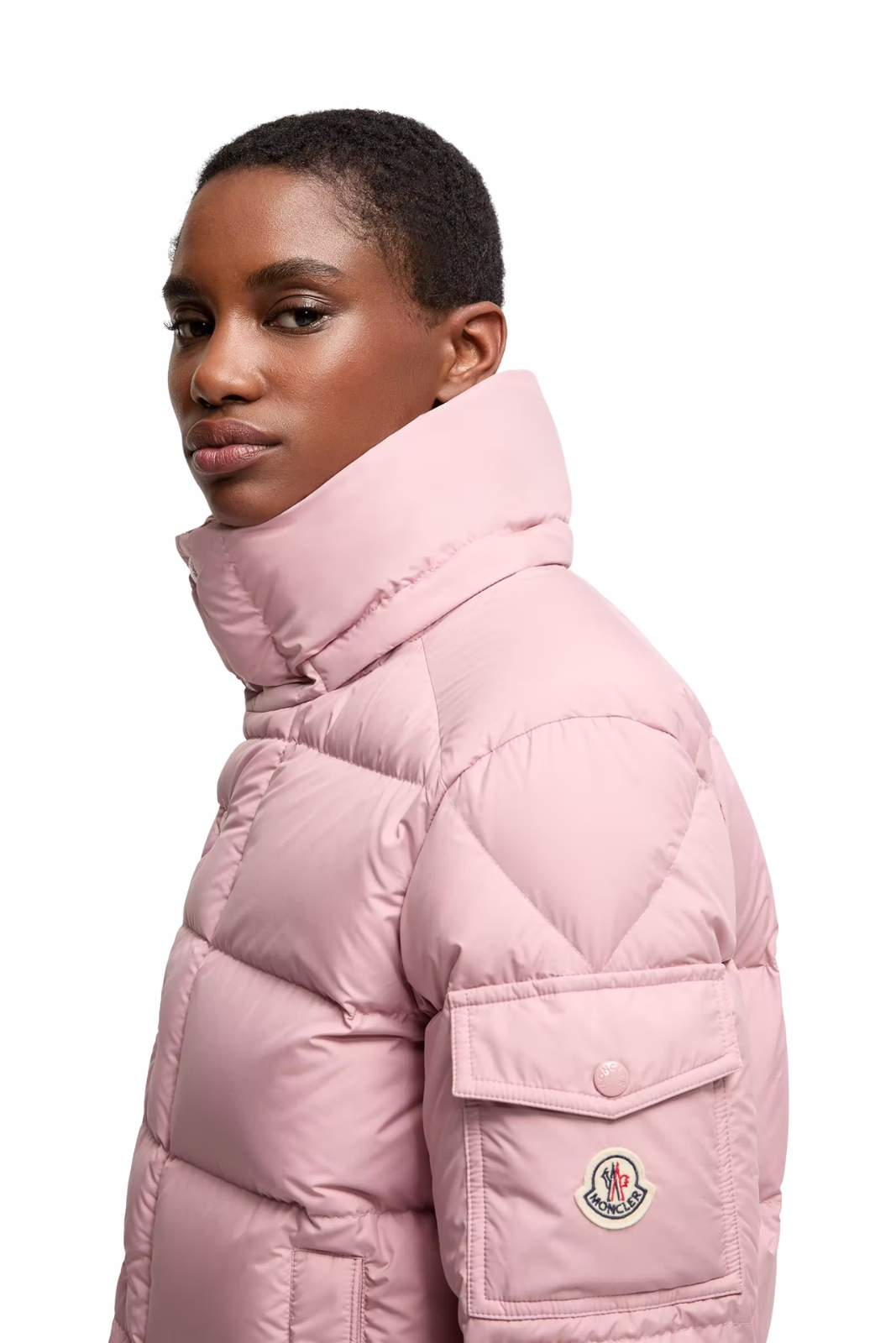 Moncler Maya 70 short down jacket with hood Pink