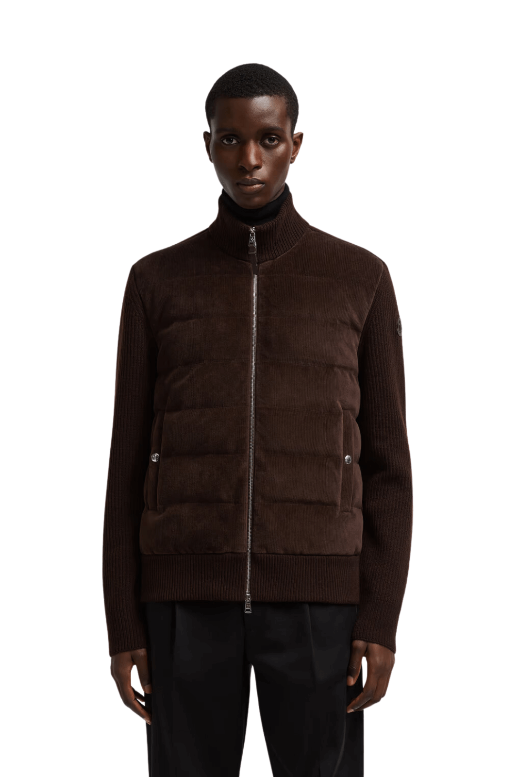 Moncler Padded Wool & Velvet Cardigan brown