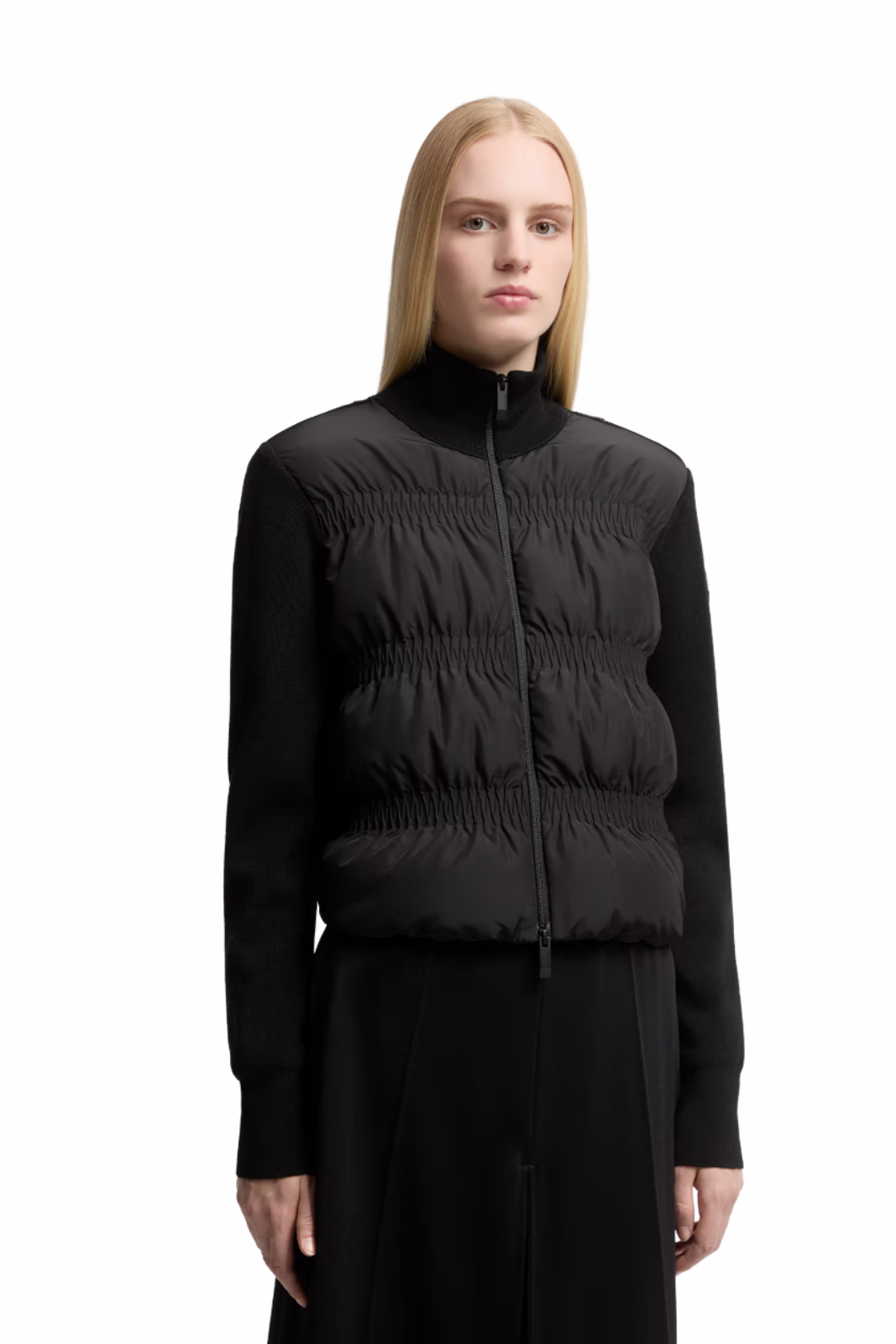 Moncler Padded Wool Zip-Up Black Cardigan