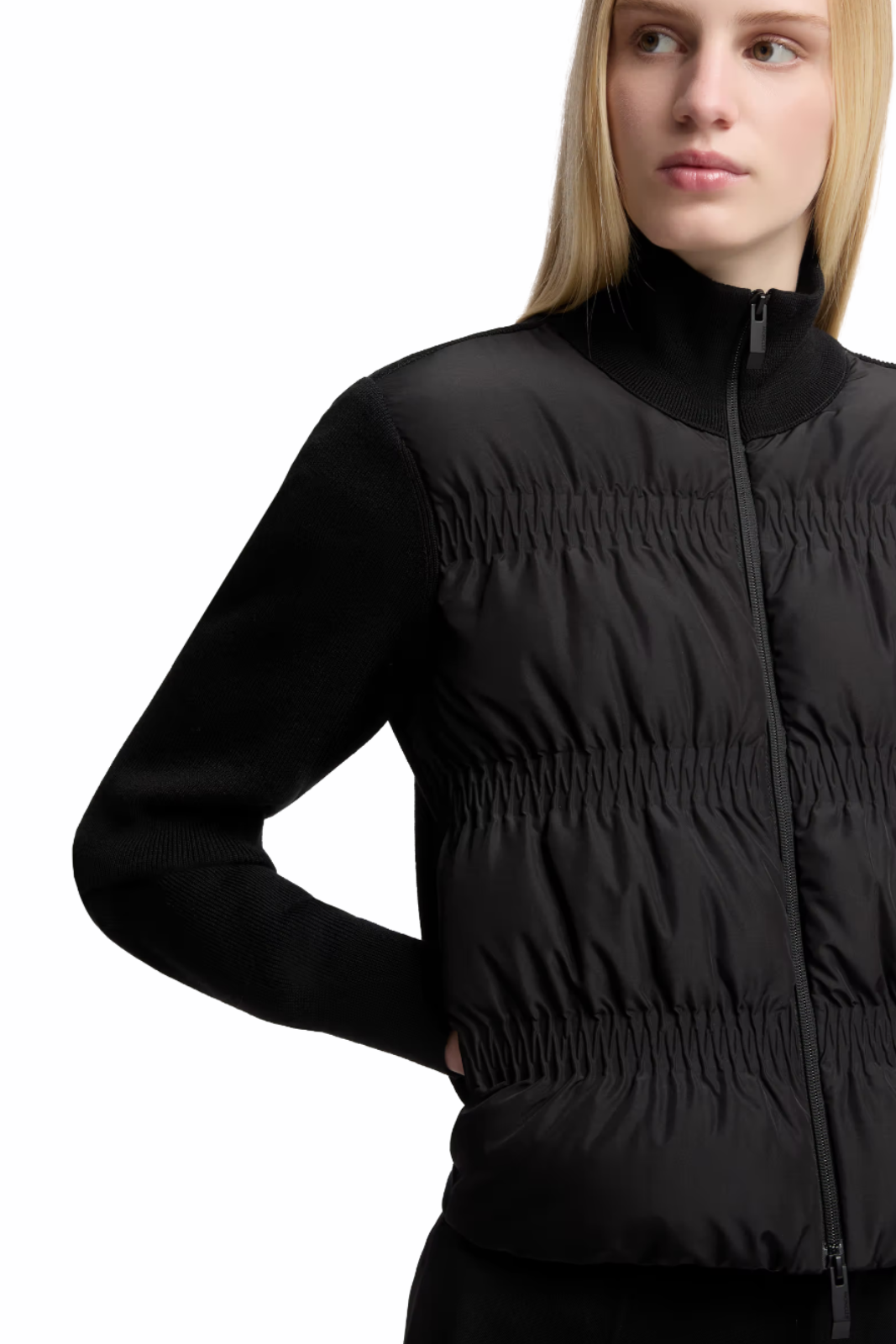 Moncler Padded Wool Zip-Up Black Cardigan