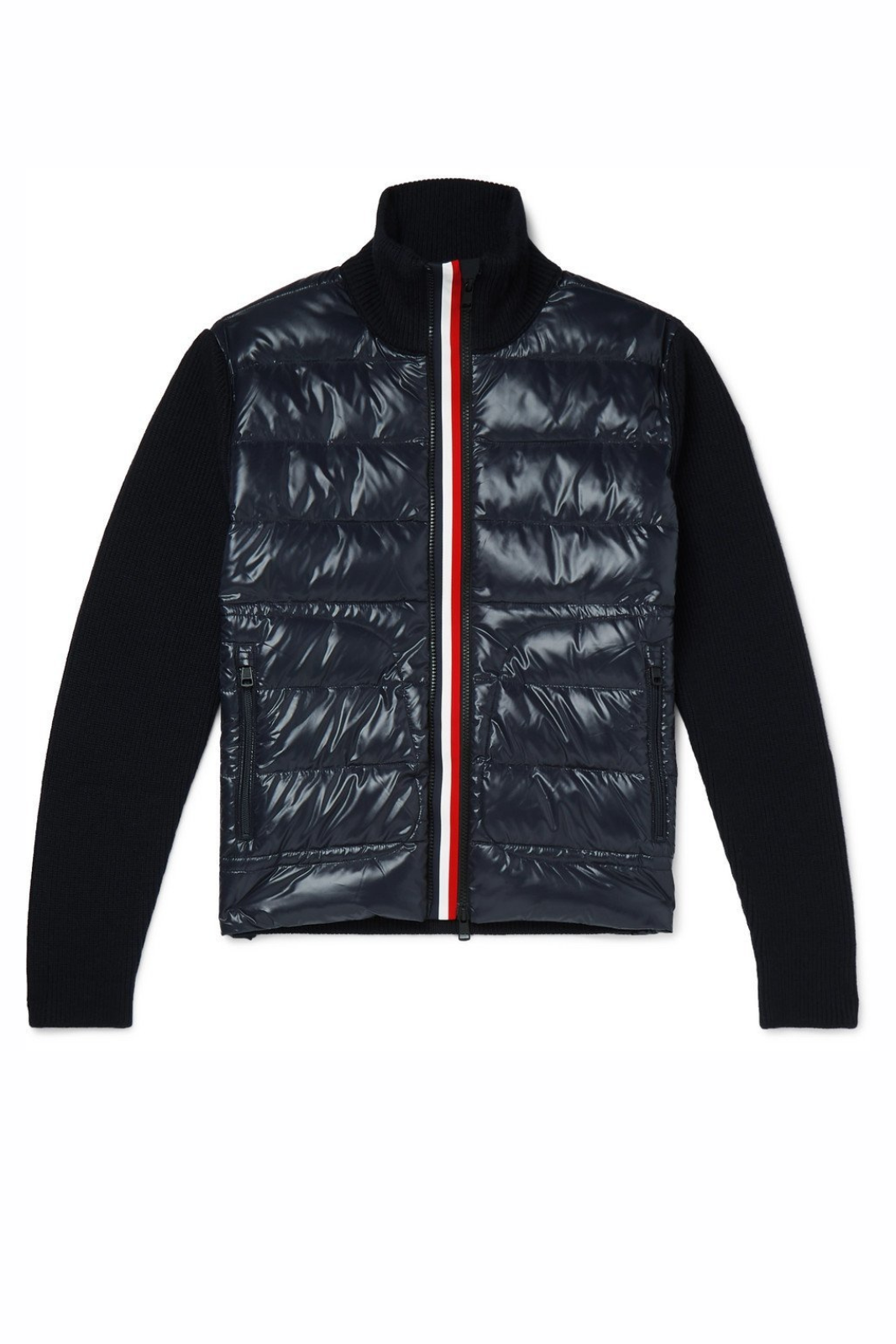 Moncler Stripe Zipped Down Cardigan Black Navy