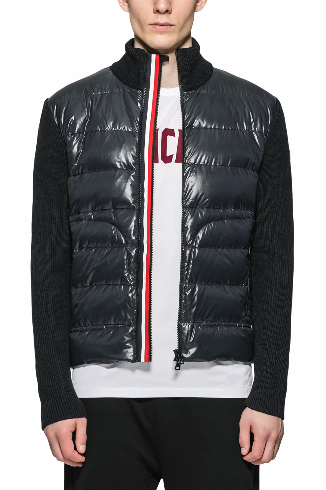 Moncler Stripe Zipped Down Cardigan Black Navy