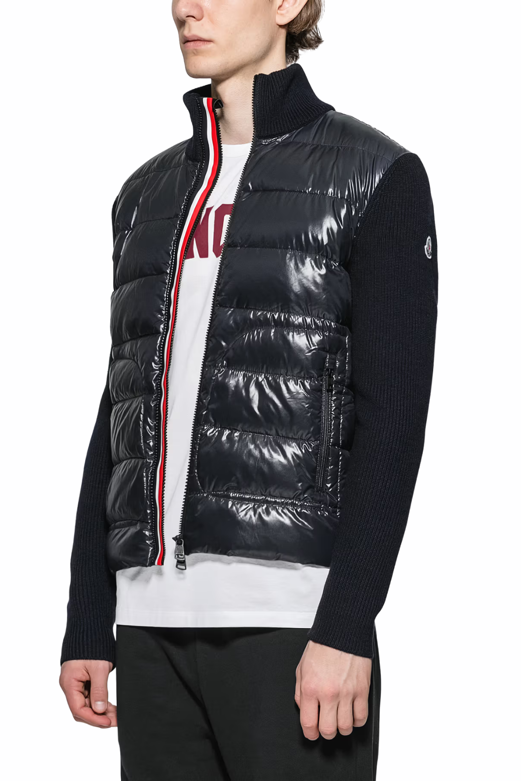 Moncler Stripe Zipped Down Cardigan Black