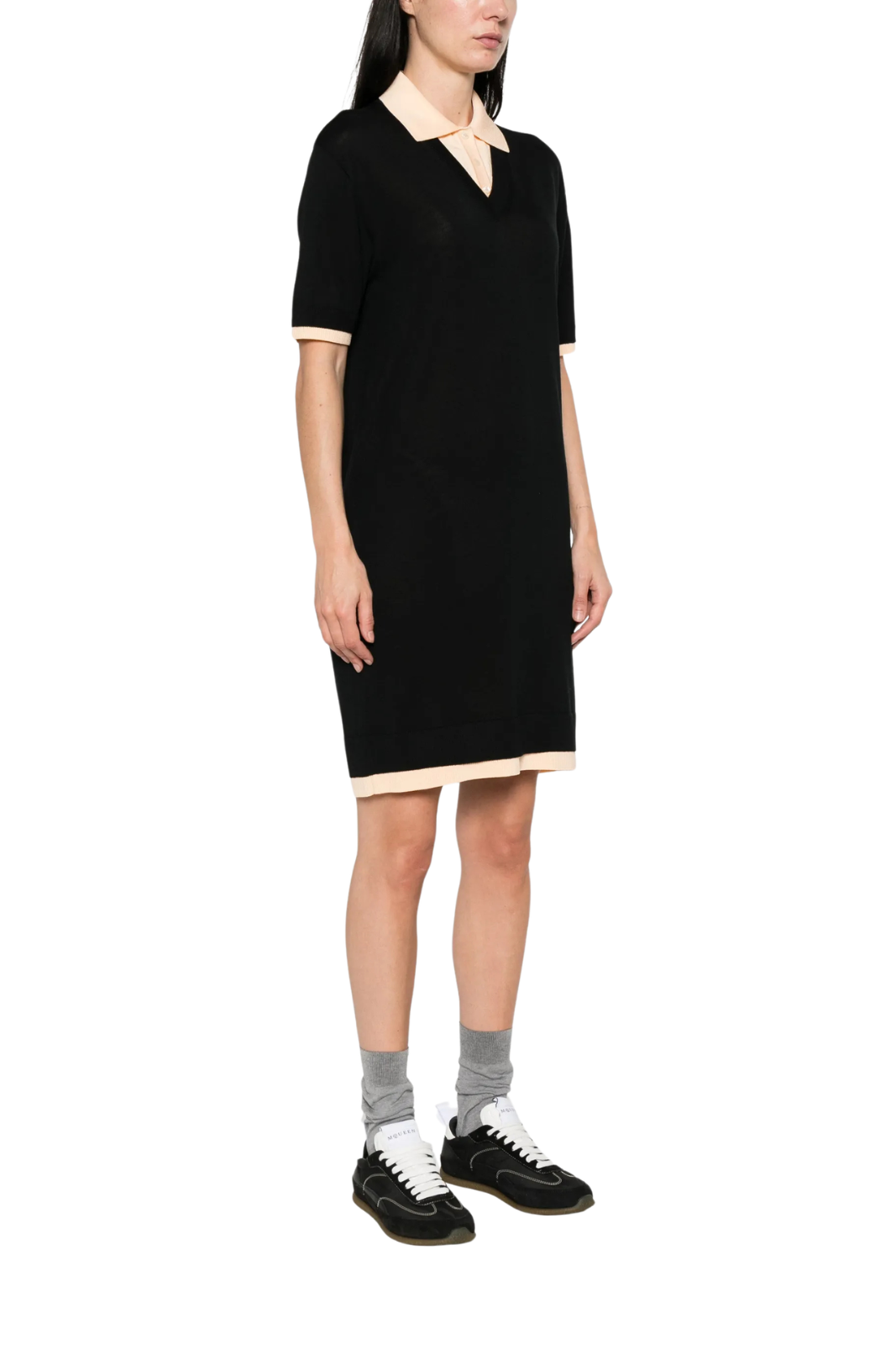 Moncler polo-collar mini dress black and beige