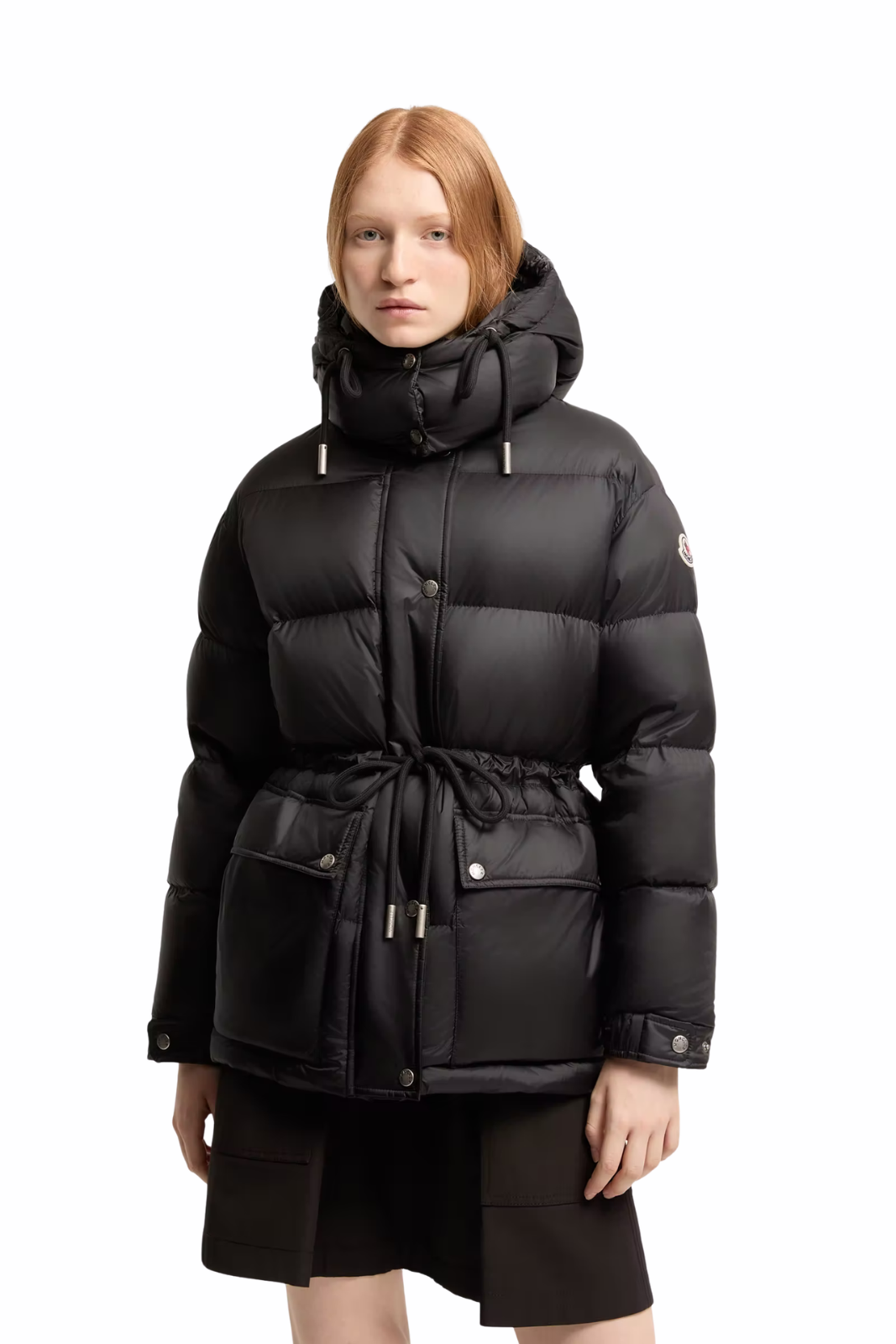 Moncler Sesie midi down jacket with hood Black