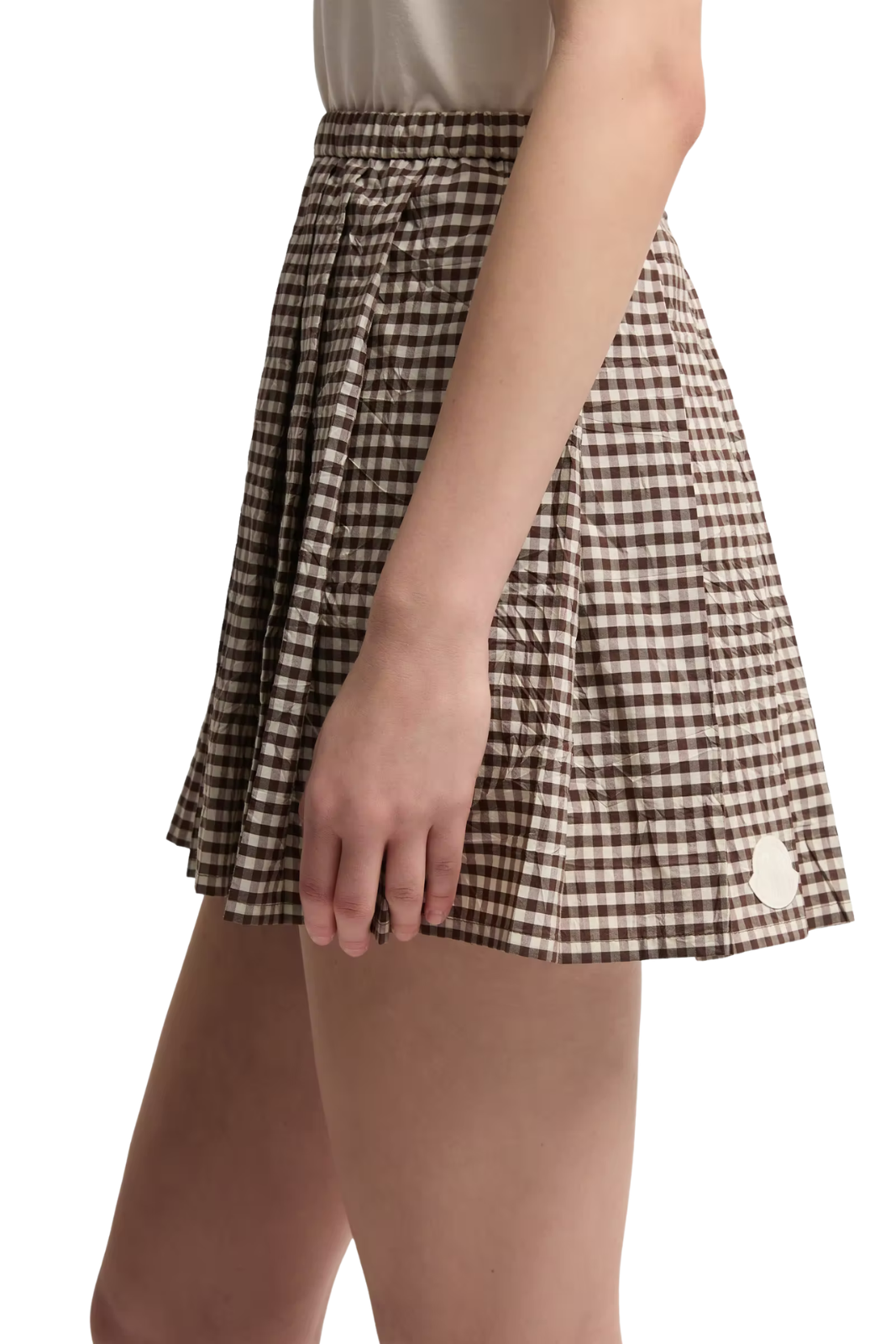 Moncler Vichy Cotton Blend Pleated Mini Skirt