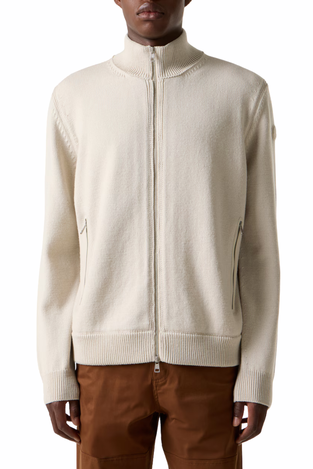 Moncler Wool zip-up sweater beige for men