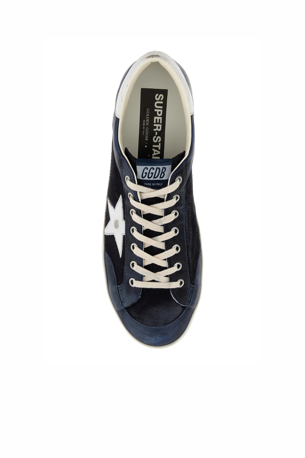 Golden Goose Super-Star Navy Blue Leather and Suede Sneakers