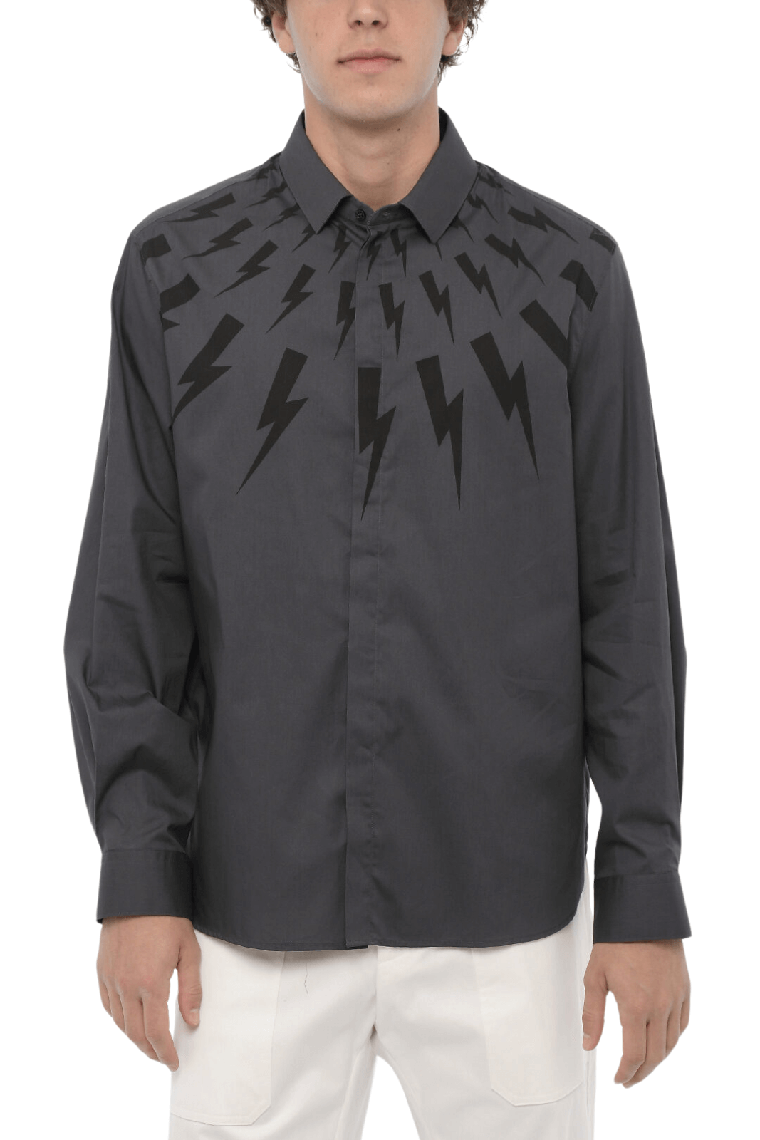 Neil Barrett Loose Fit Fairsle Thunderbold Shirt black grey for men
