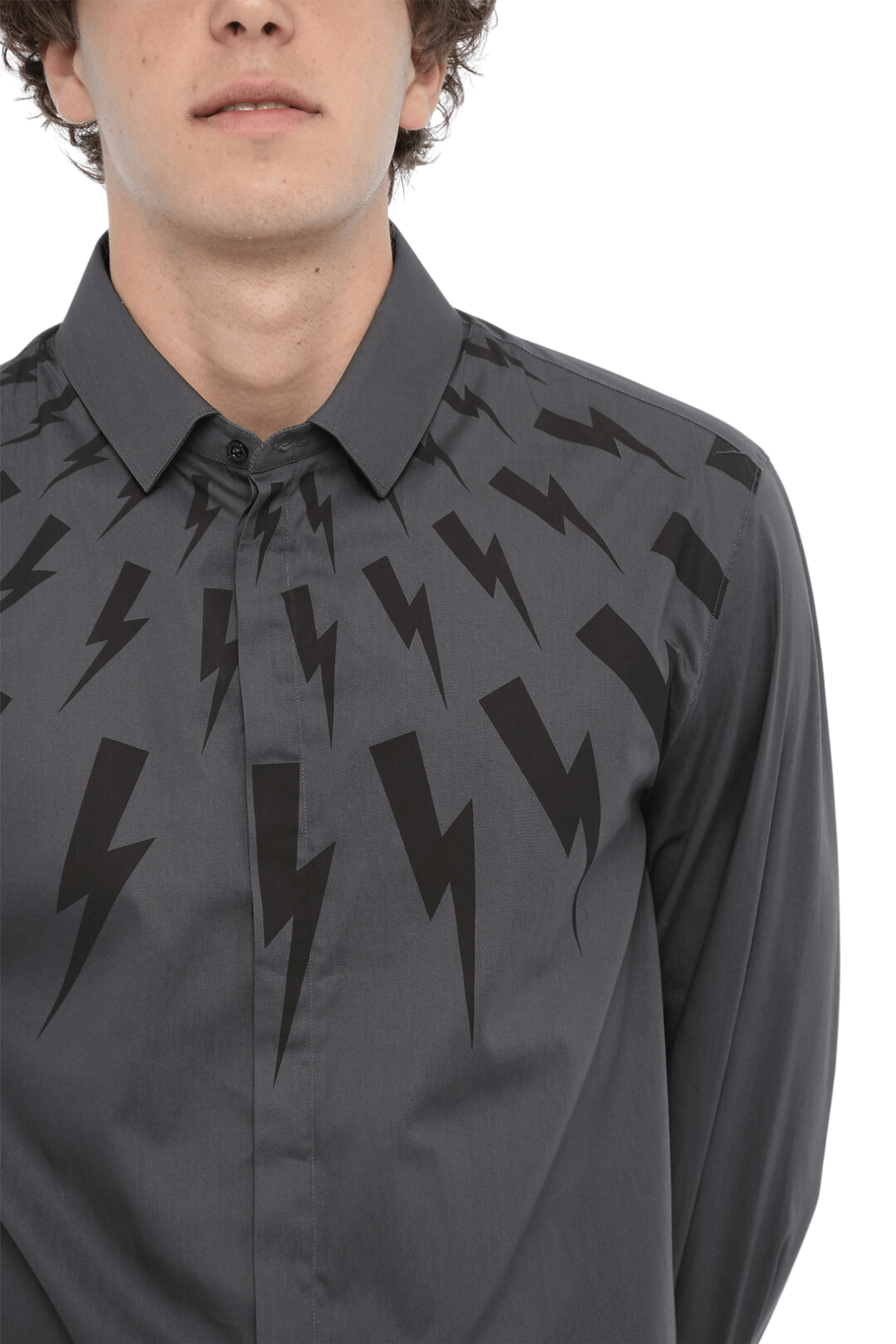 Neil Barrett Loose Fit Fairsle Thunderbold Shirt black grey for men