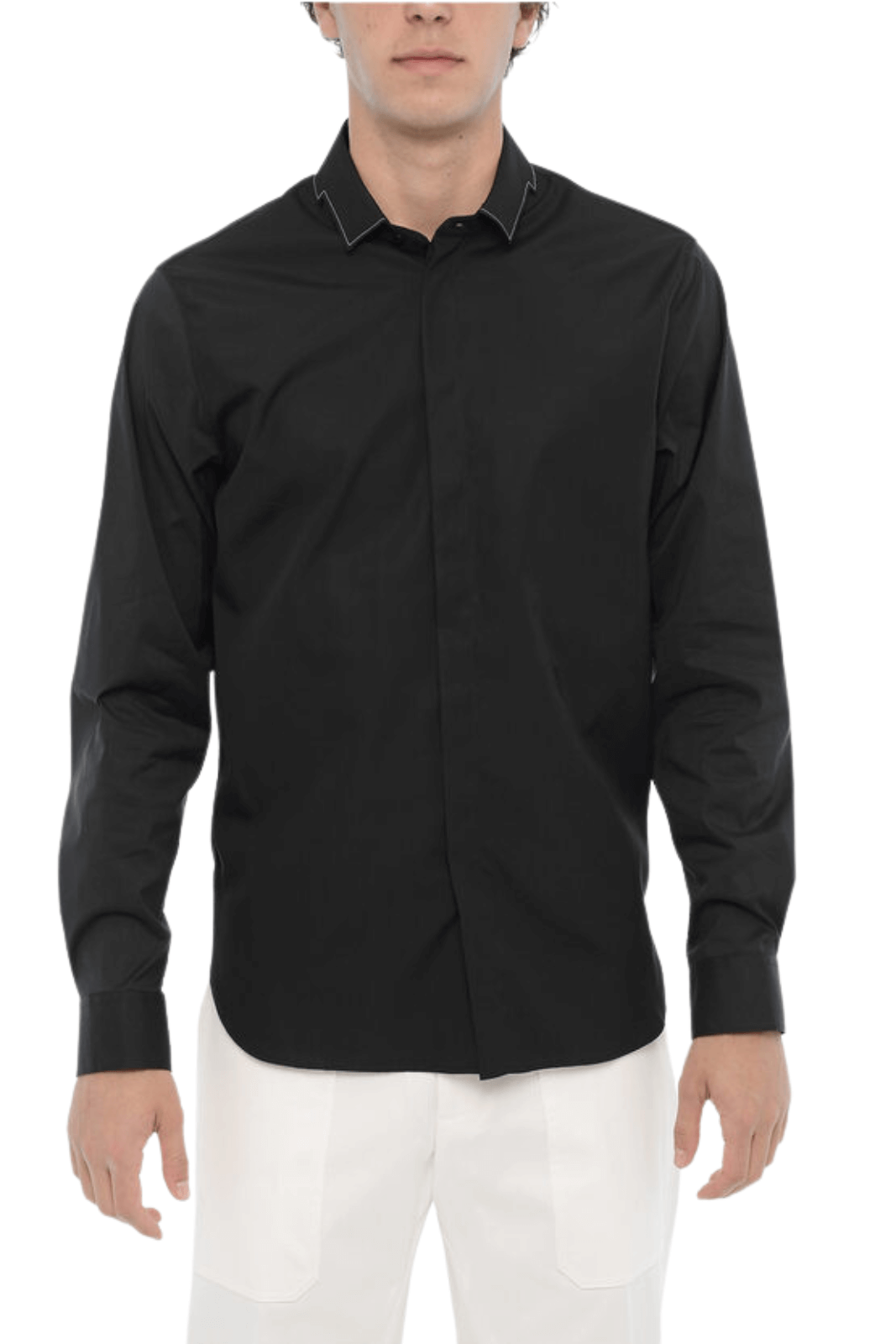 Neil Barrett Slim Fit Cut Out Bolt Shirt with Hidden Buttoning Black