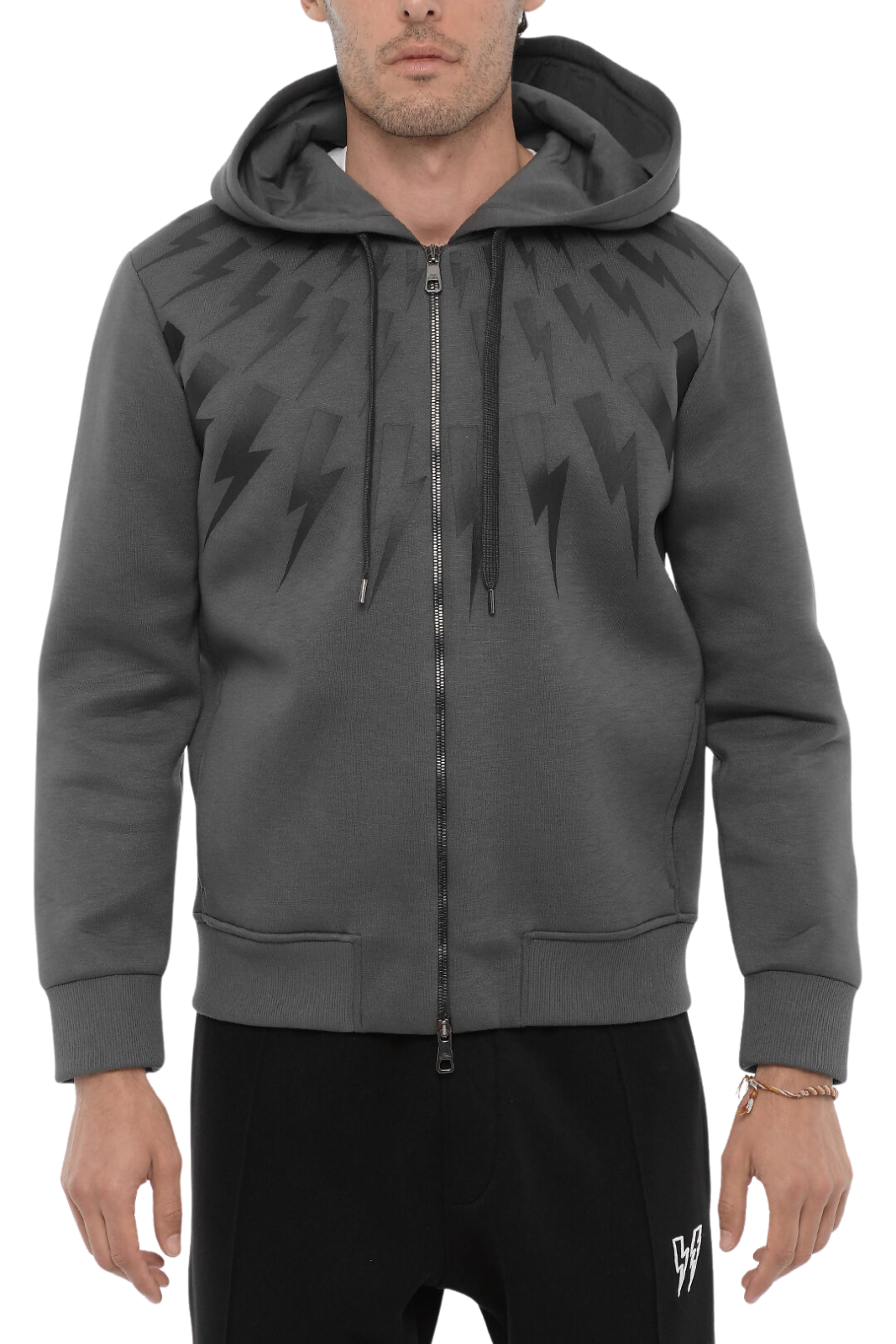 Neil Barrett Slim Fit Grey Hoodie with Frontal Closure for men