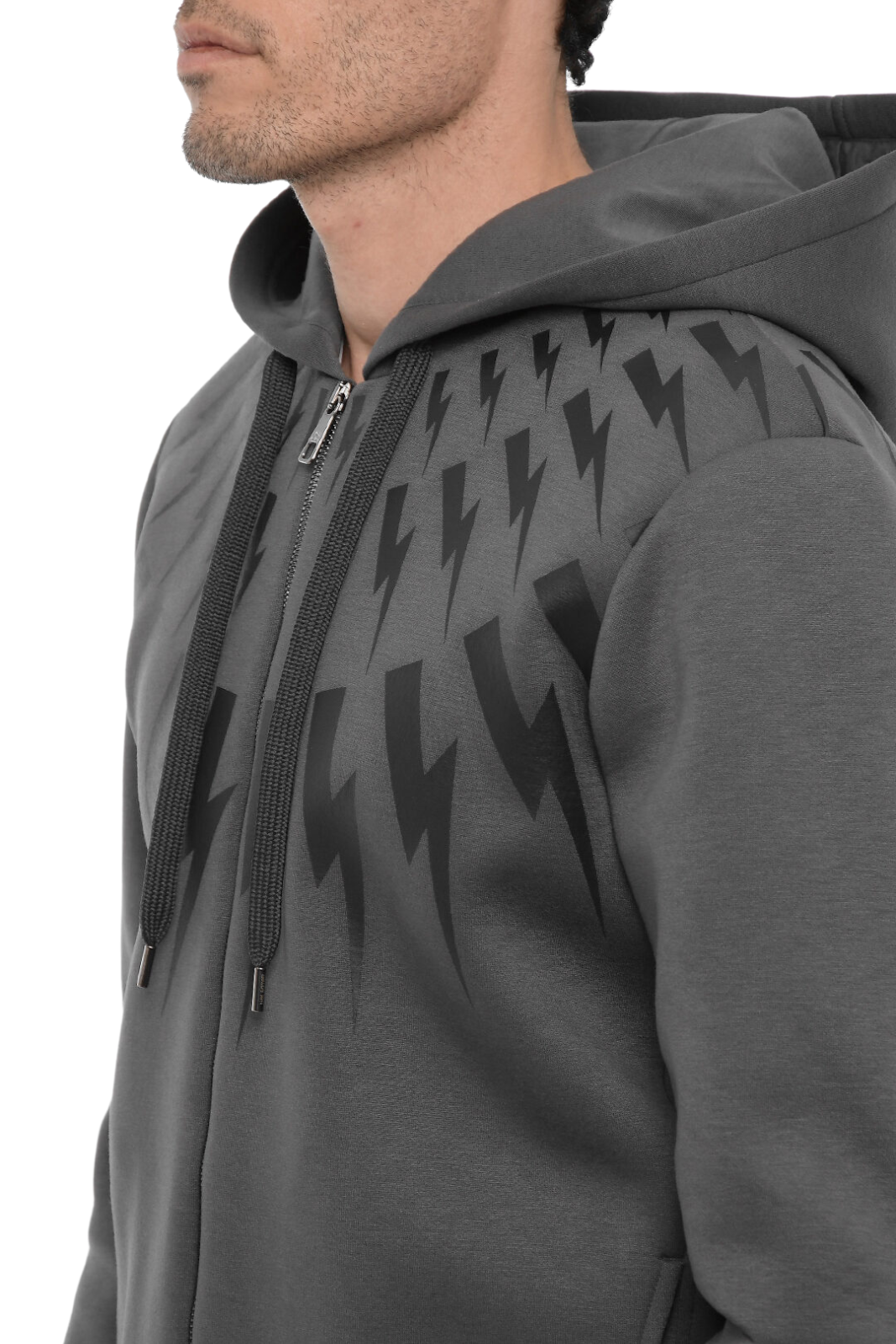 Neil Barrett Slim Fit Grey Hoodie with Frontal Closure for men