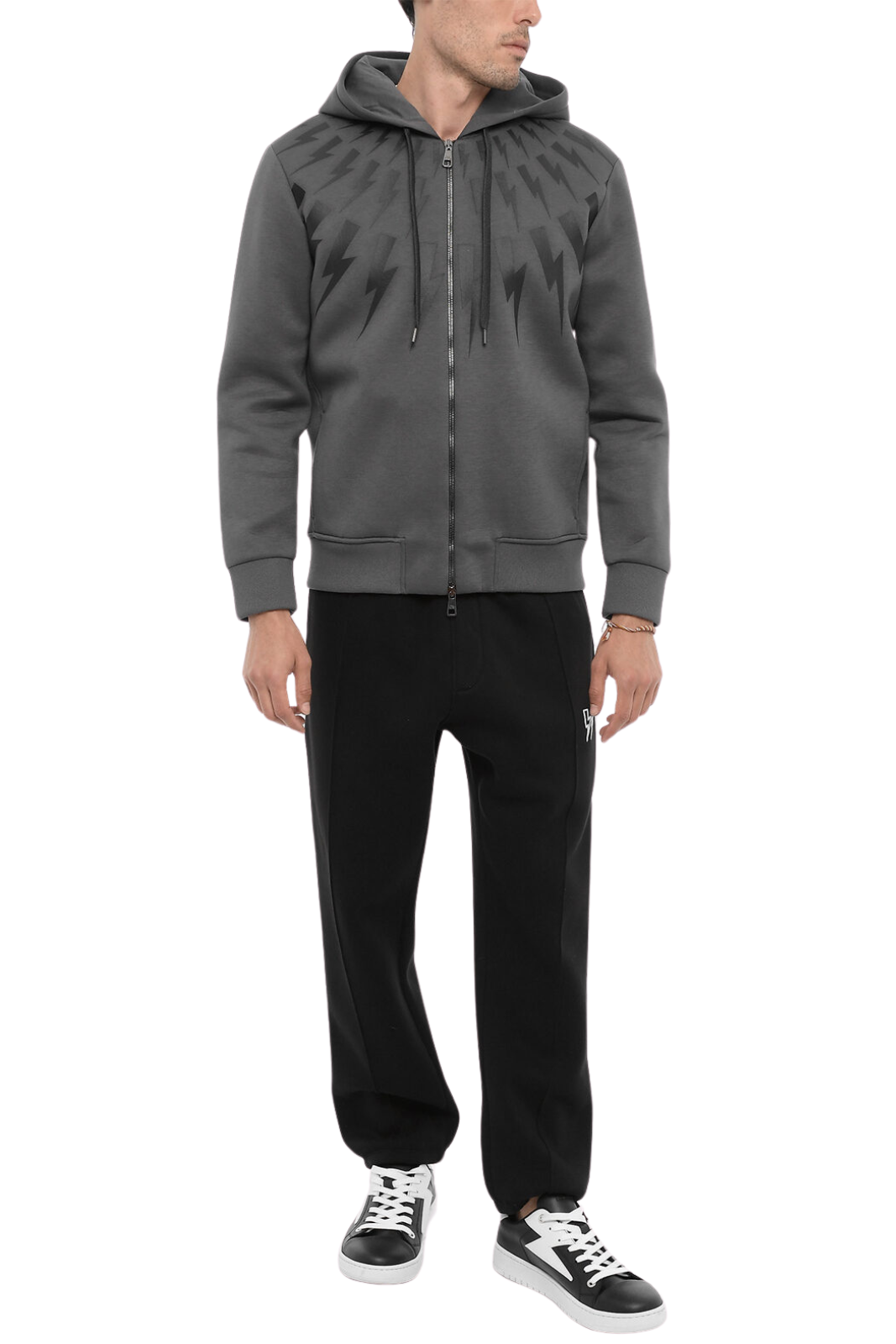 Neil Barrett Slim Fit Grey Hoodie with Frontal Closure for men