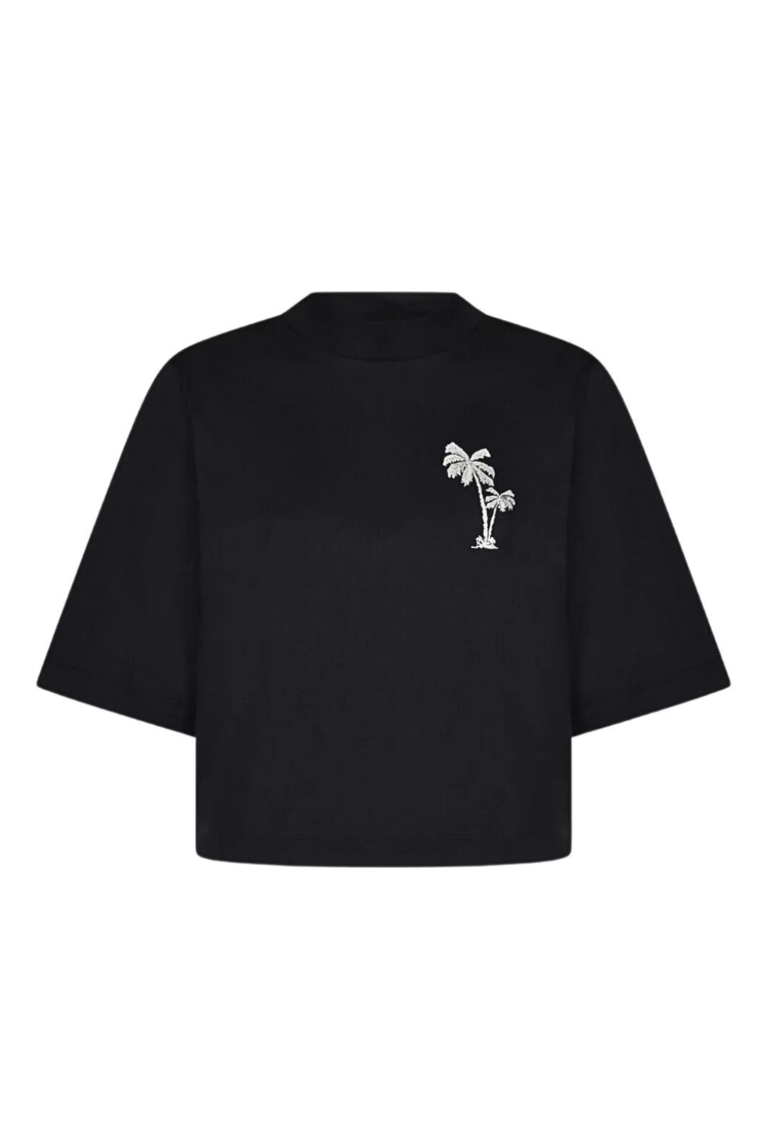 Palm Angels Black Cotton Embroidered Woman T-Shirt