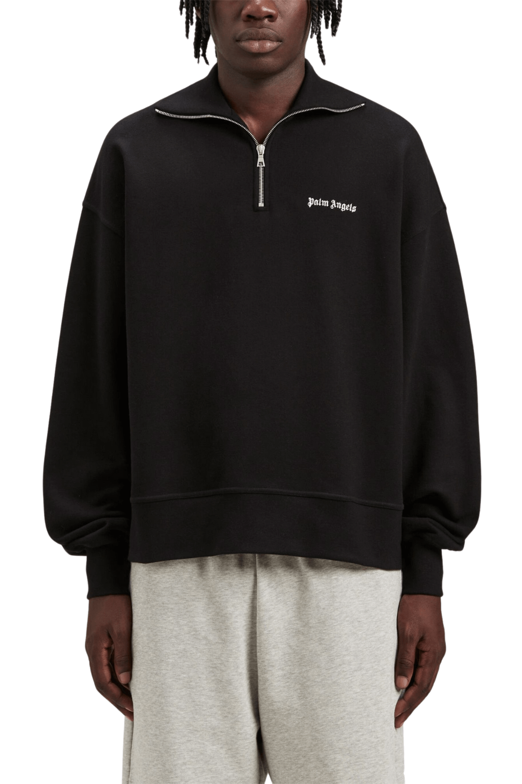 Palm Angels logo-embroidered half-zip black sweatshirt for men