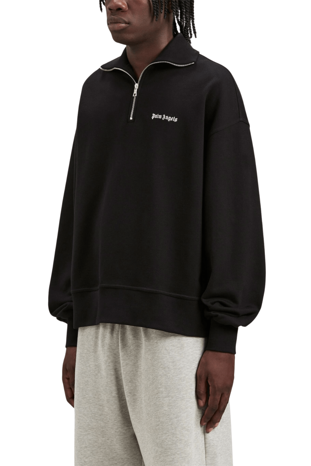 Palm Angels logo-embroidered half-zip black sweatshirt for men