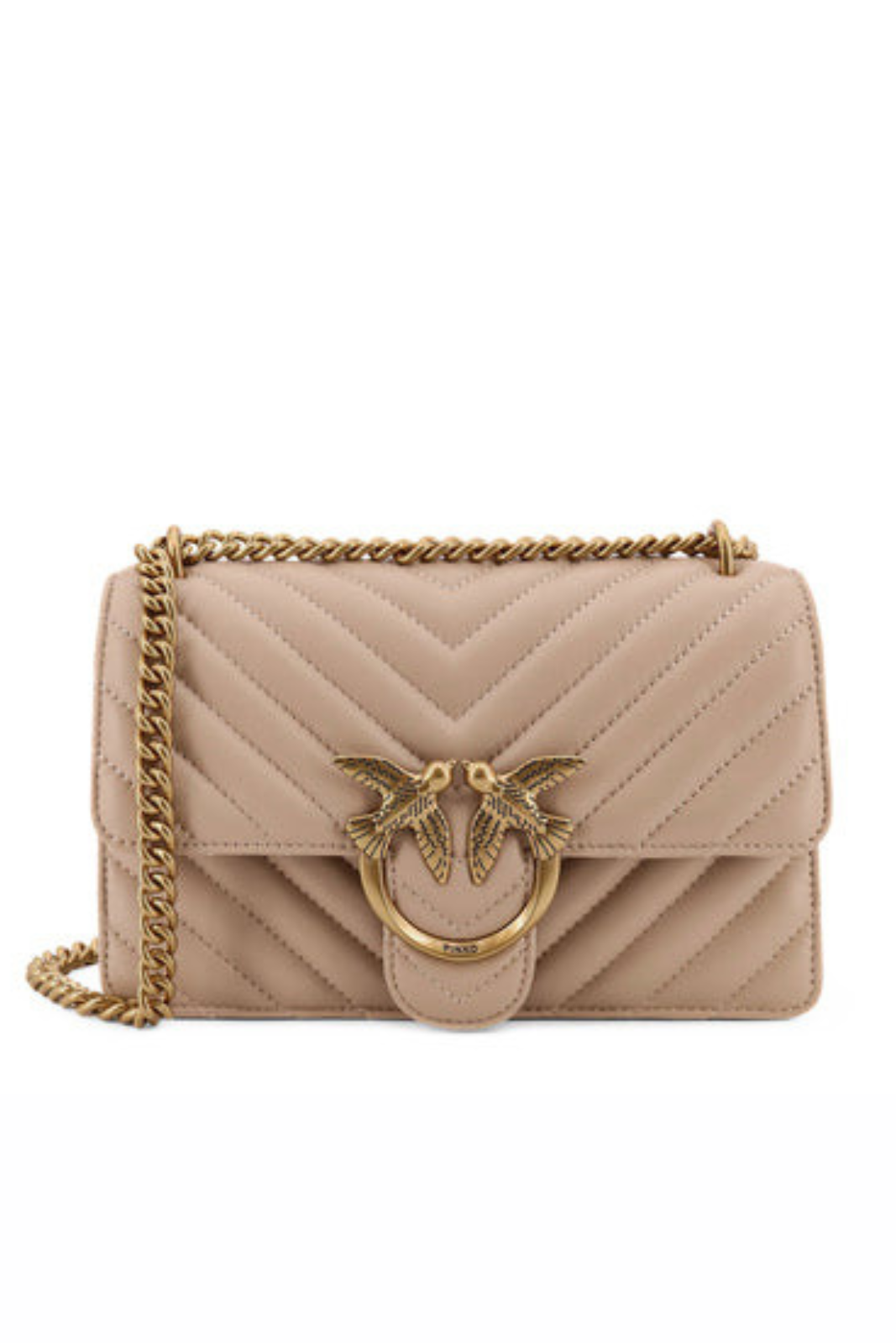 Pinko Love One Mini quilted leather shoulder bag Beige
