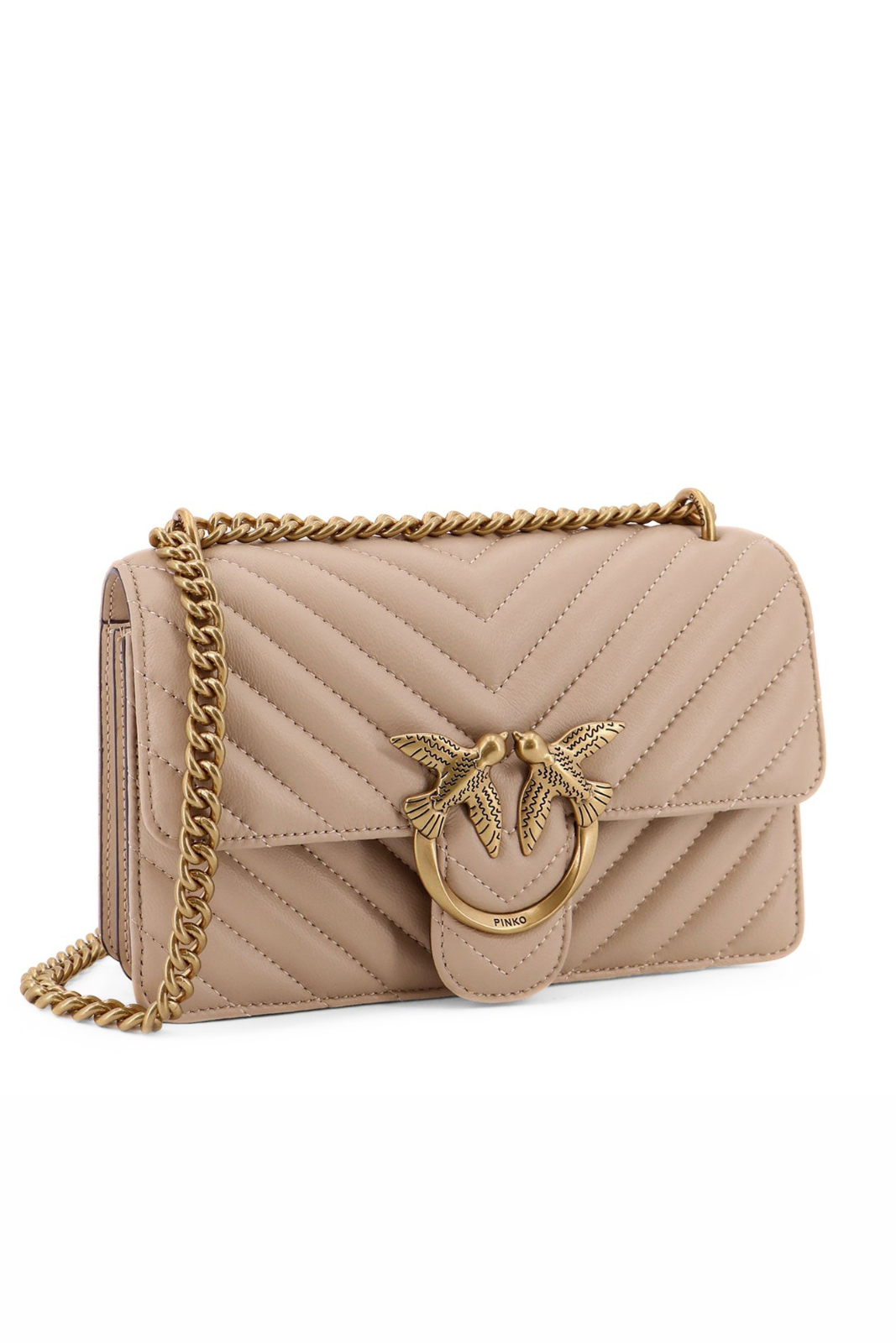 Pinko Love One Mini quilted leather shoulder bag Beige