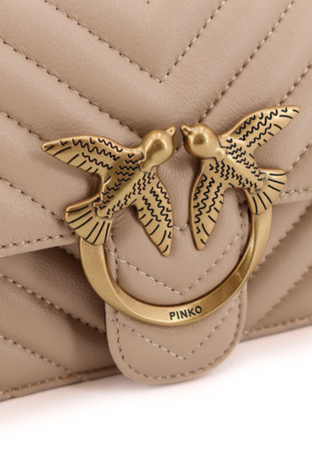 Pinko Love One Mini quilted leather shoulder bag Beige