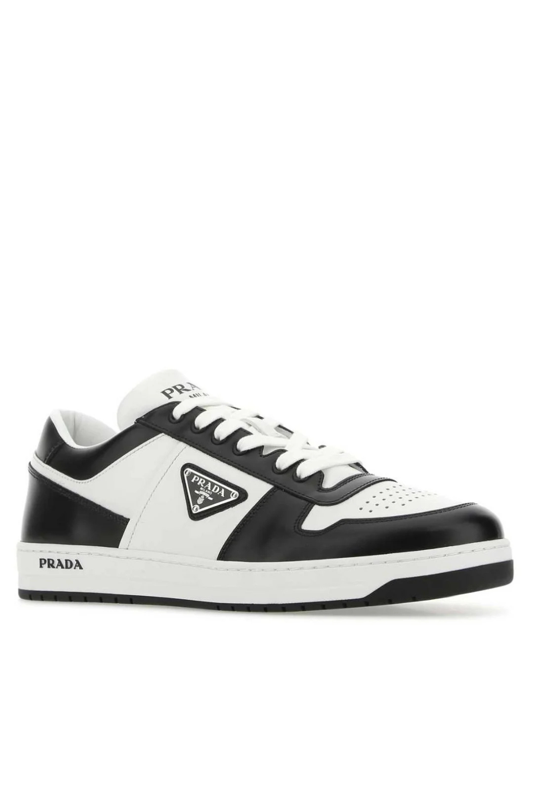 Prada Logo Patch Lace-Up Men Sneakers White Black