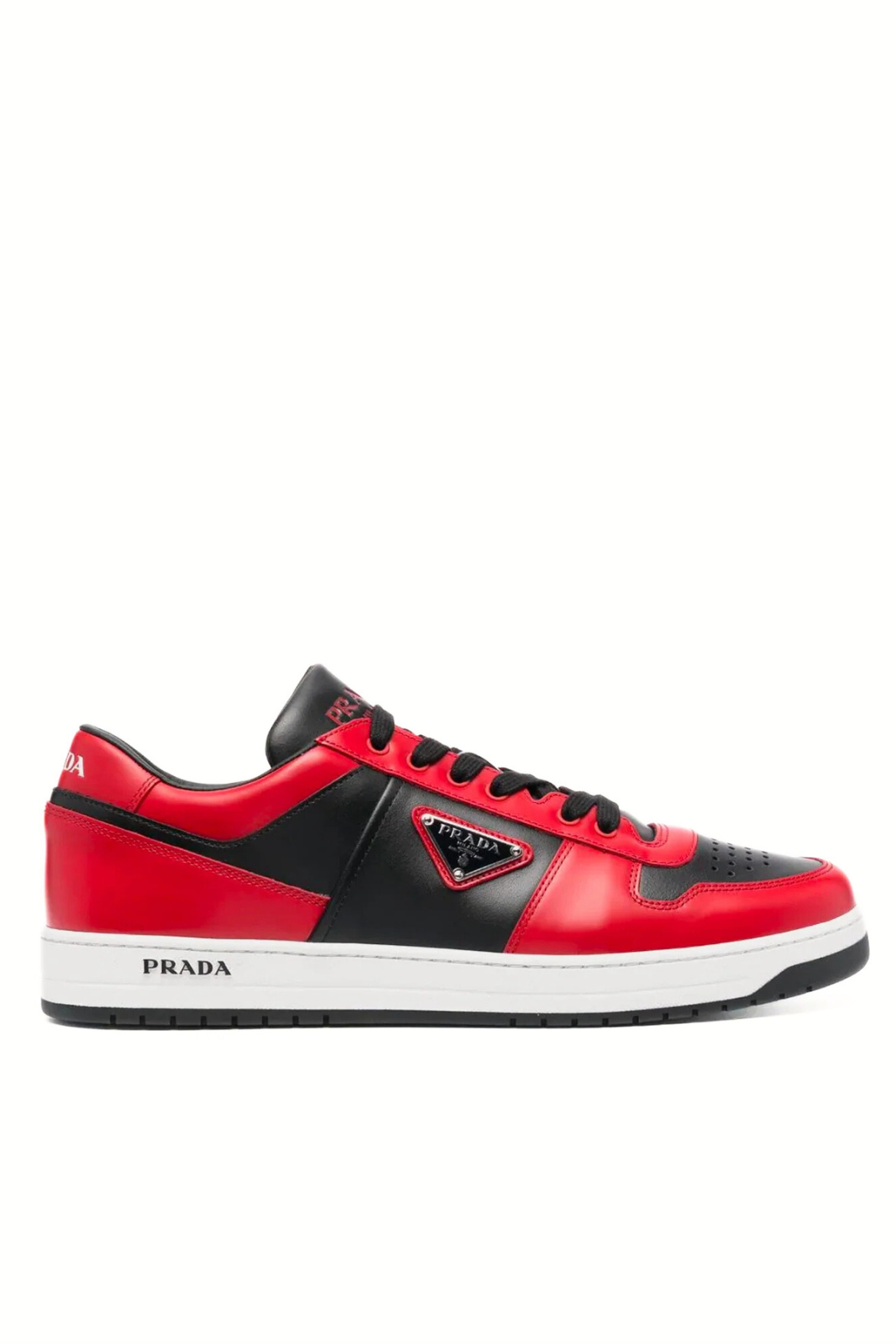 Prada Downtown Leather Red Black Low Top Sneakers