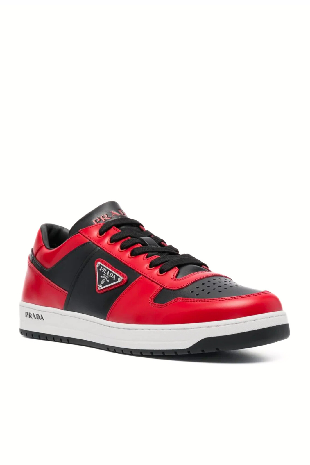 Prada Downtown Leather Red Black Low Top Sneakers