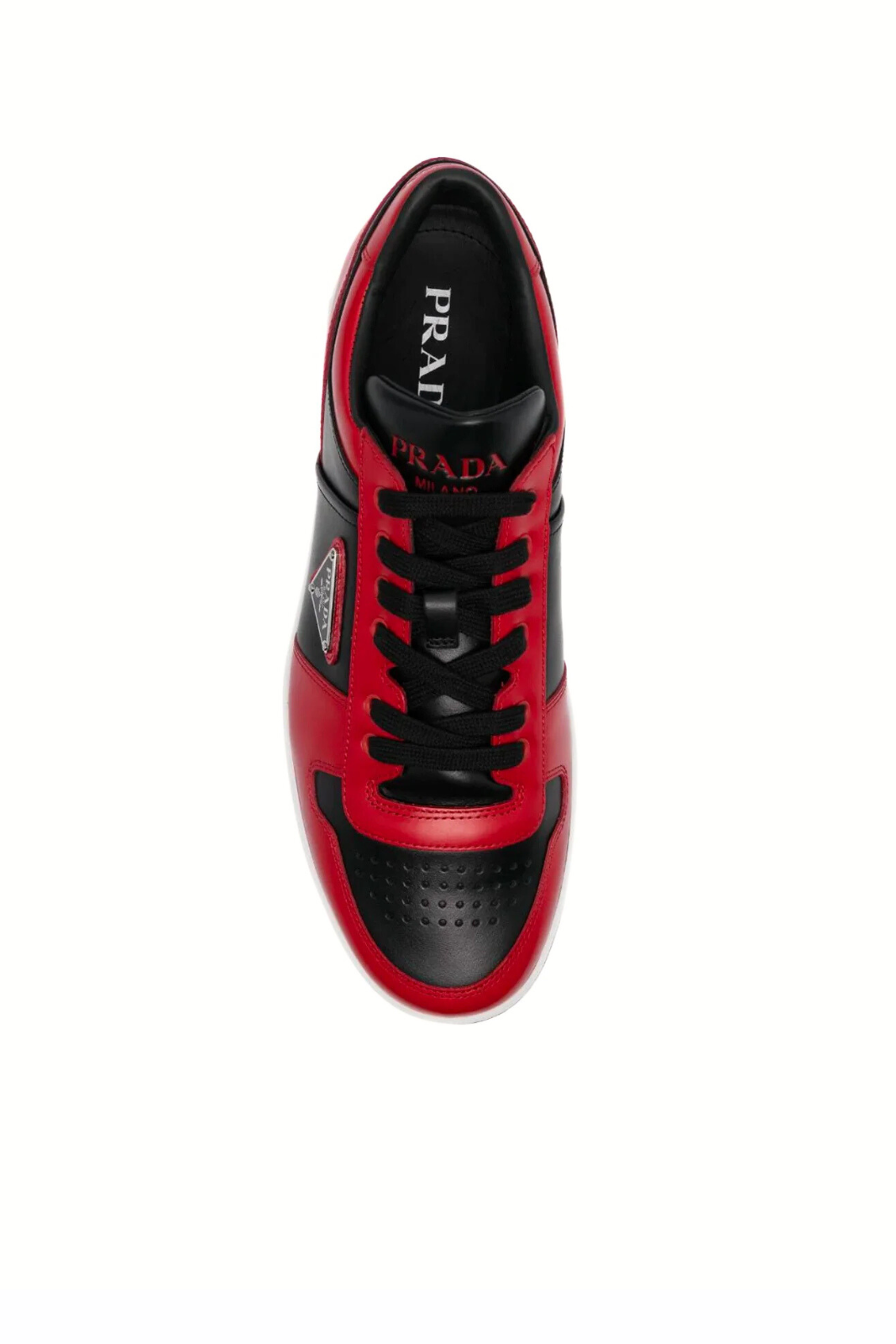 Prada Downtown Leather Red Black Low Top Sneakers
