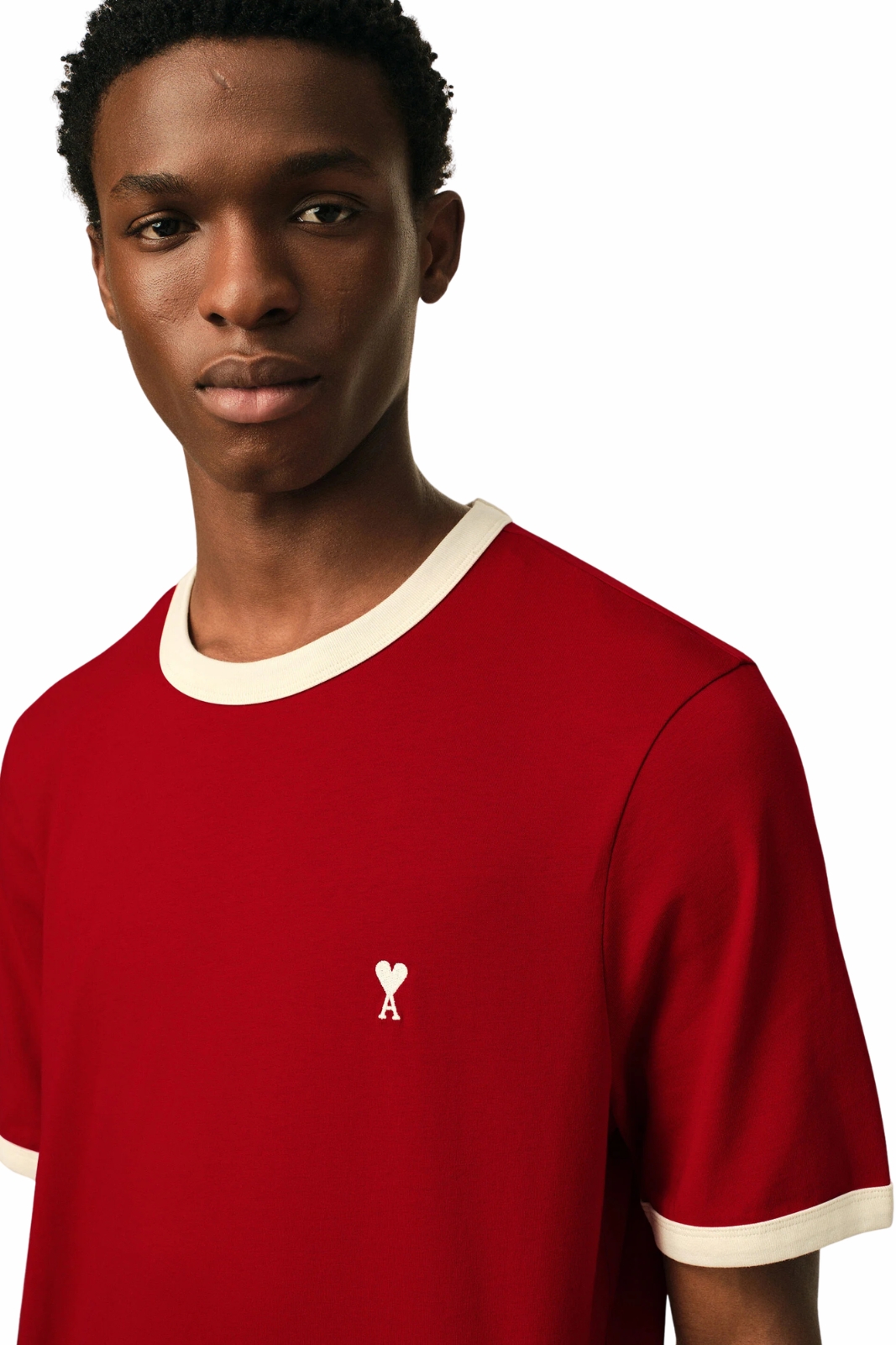 Ami Paris Red contrasted cotton t-shirt with Ami de Coeur